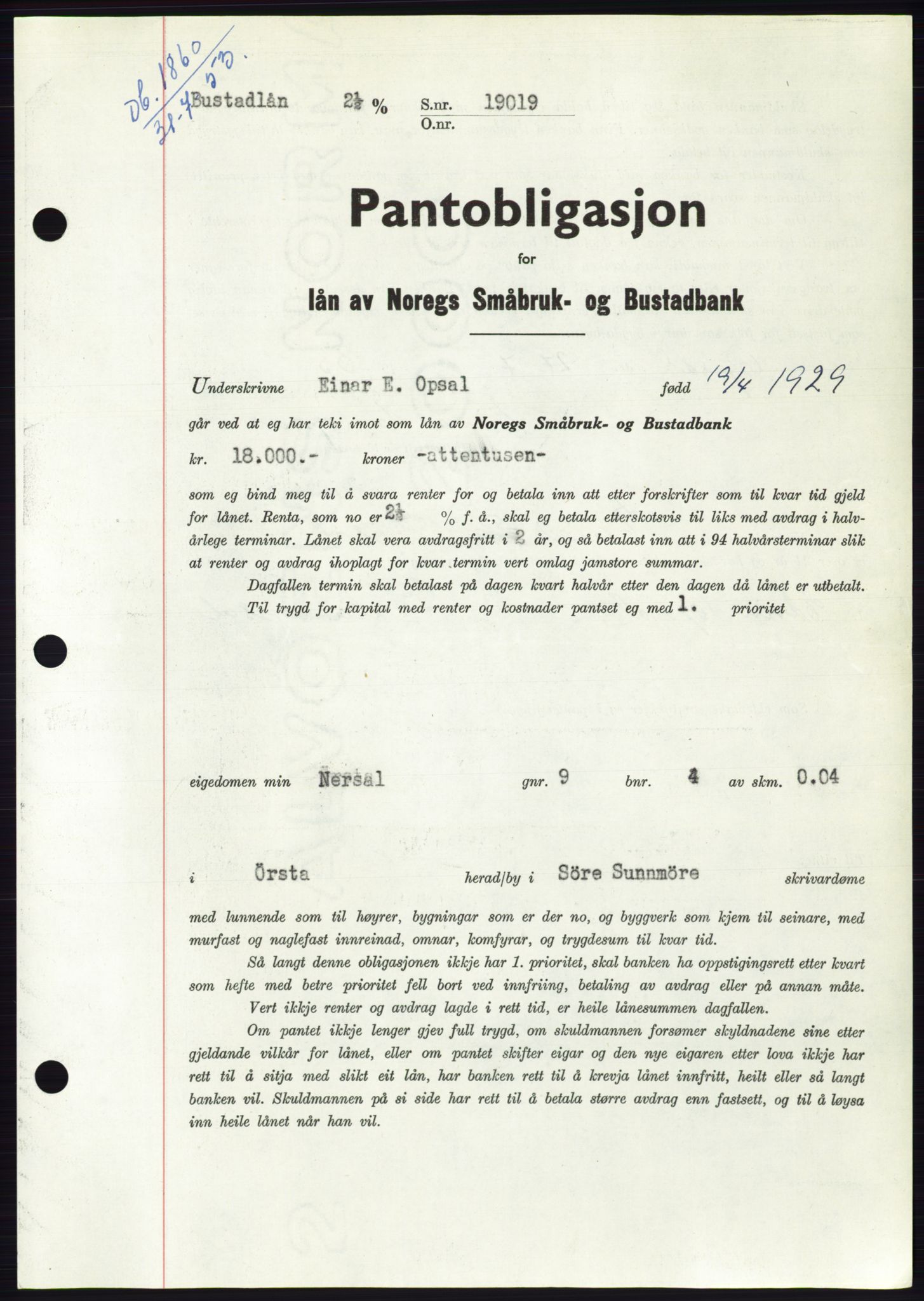 Søre Sunnmøre sorenskriveri, SAT/A-4122/1/2/2C/L0123: Mortgage book no. 11B, 1953-1953, Diary no: : 1860/1953