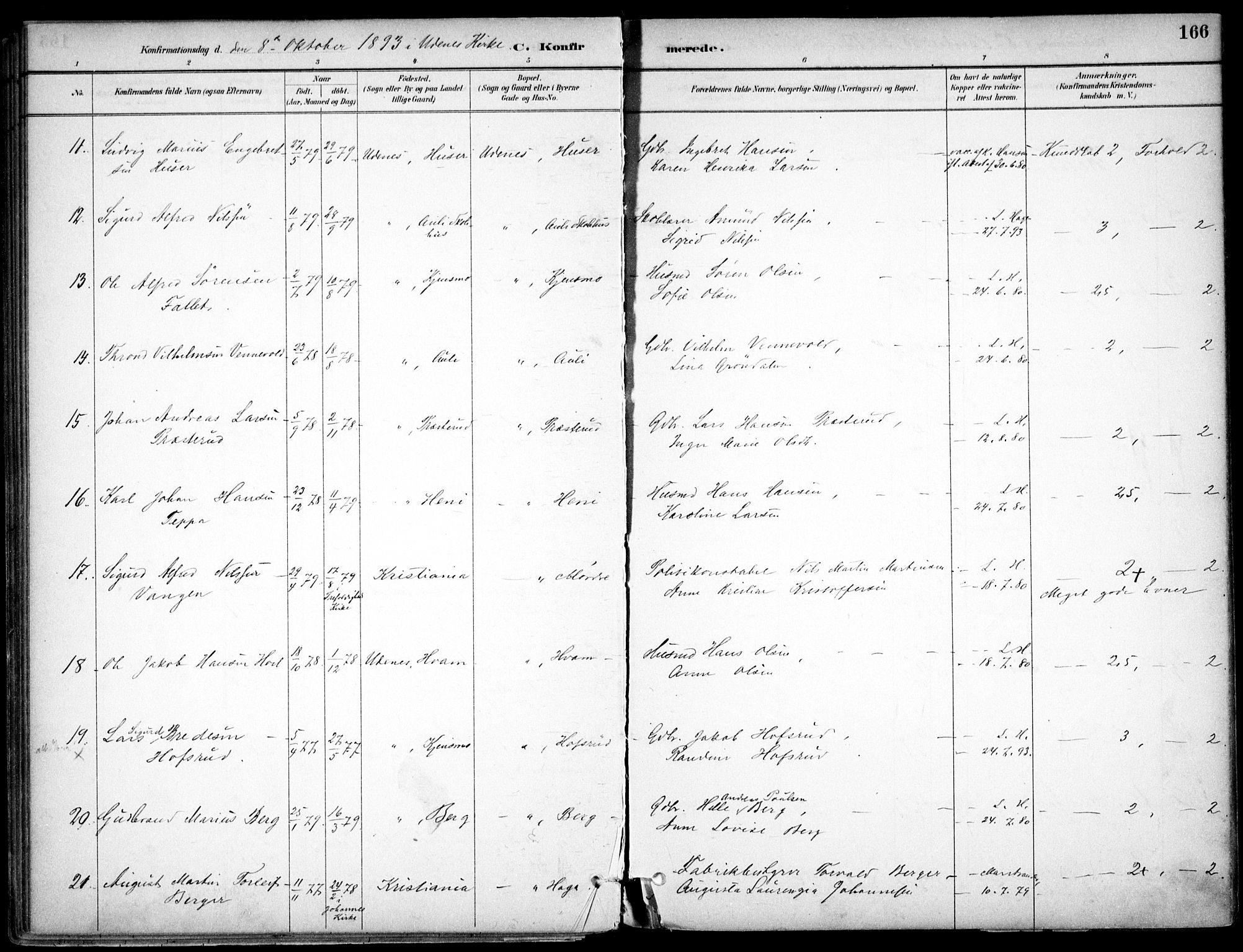 Nes prestekontor Kirkebøker, AV/SAO-A-10410/F/Fc/L0002: Parish register (official) no. IIi 2, 1882-1916, p. 166