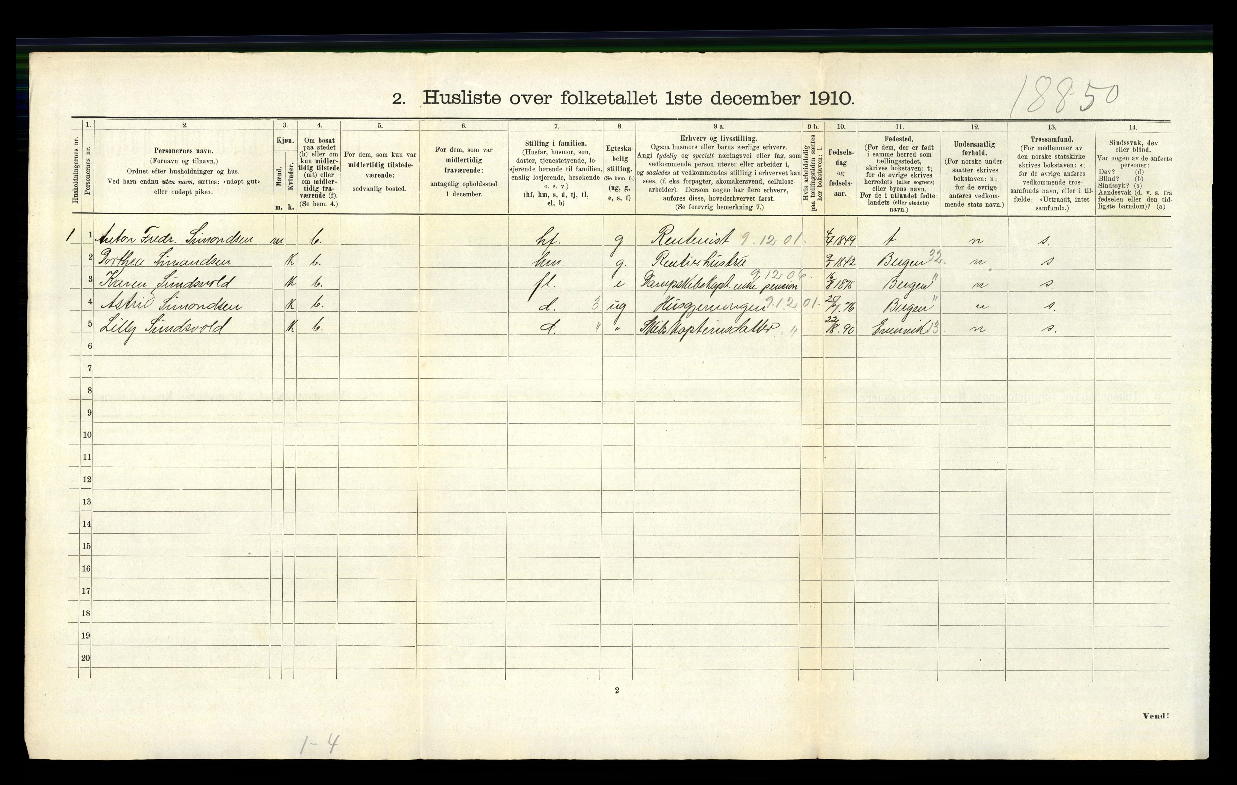 RA, 1910 census for Askøy, 1910, p. 2289