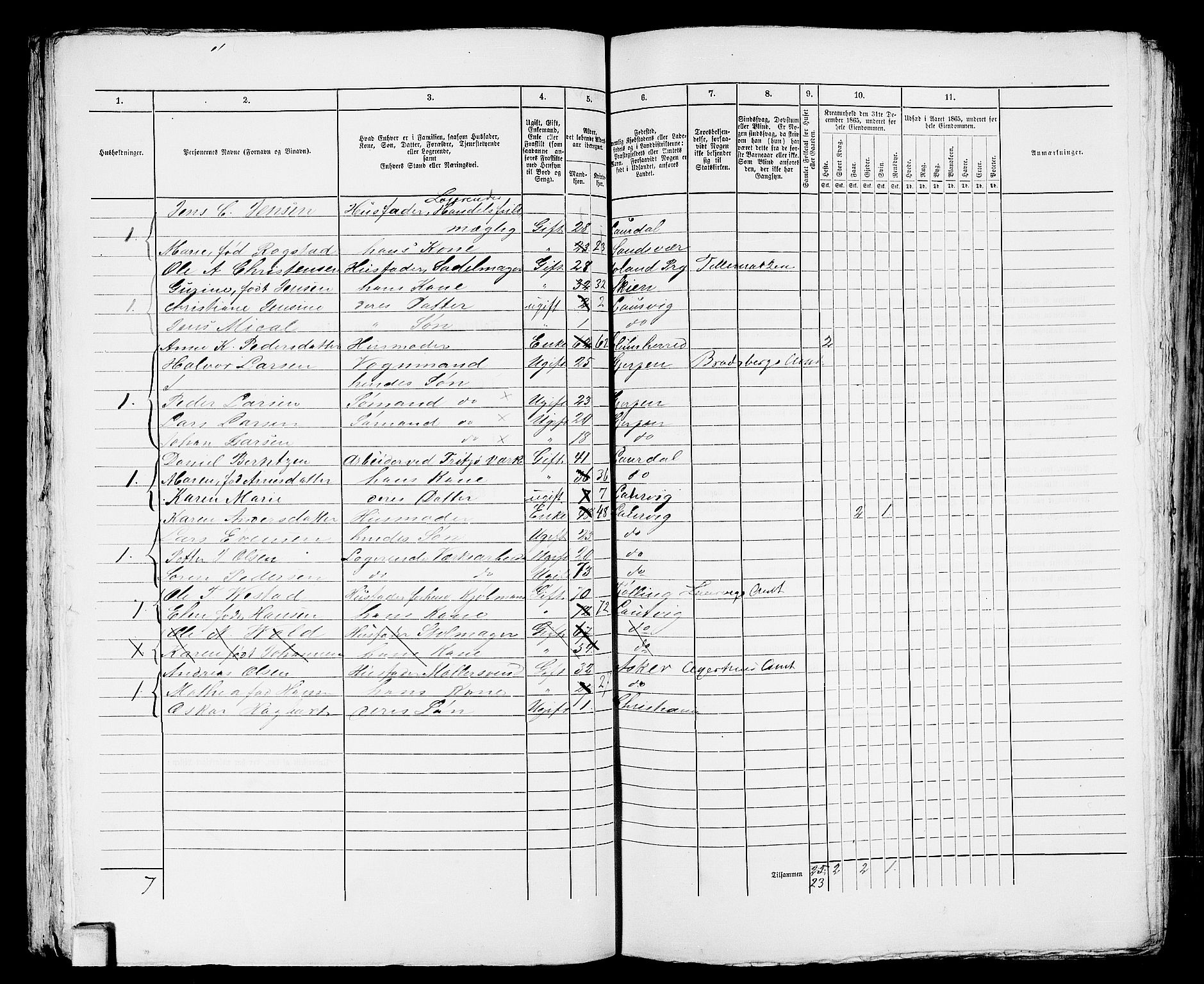 RA, 1865 census for Larvik, 1865, p. 744