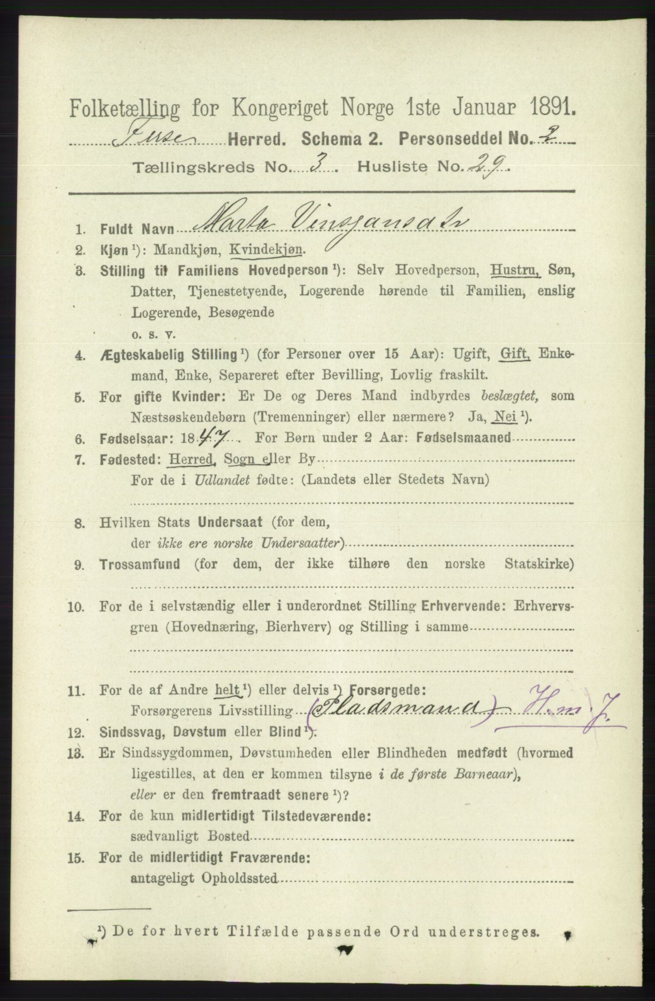 RA, 1891 census for 1241 Fusa, 1891, p. 672