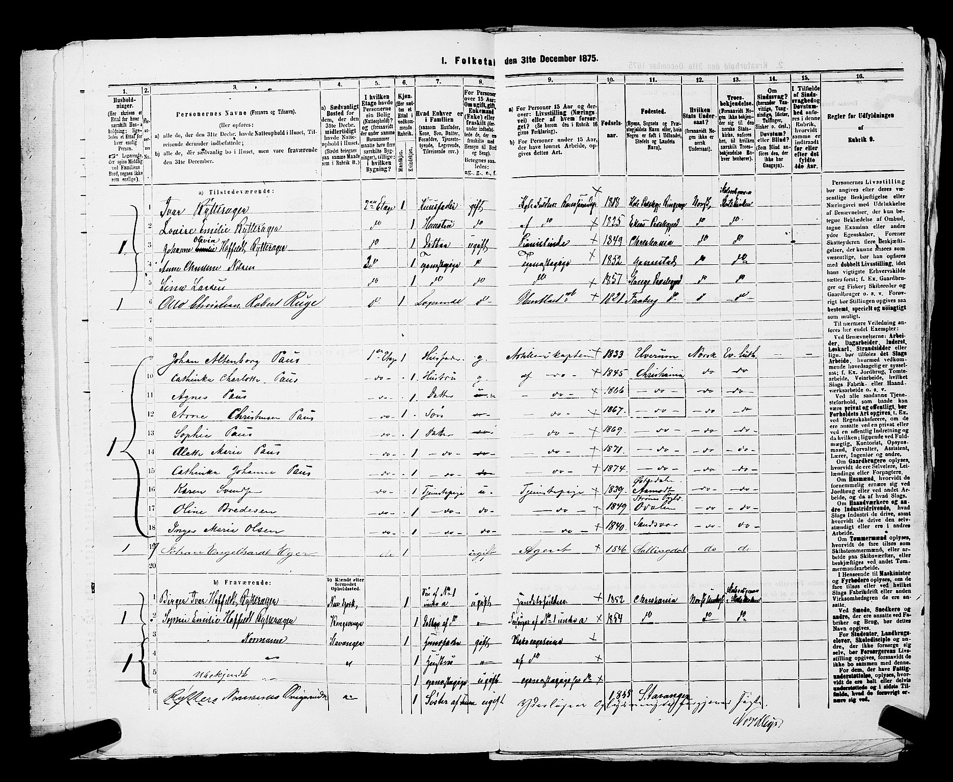 RA, 1875 census for 0301 Kristiania, 1875, p. 171