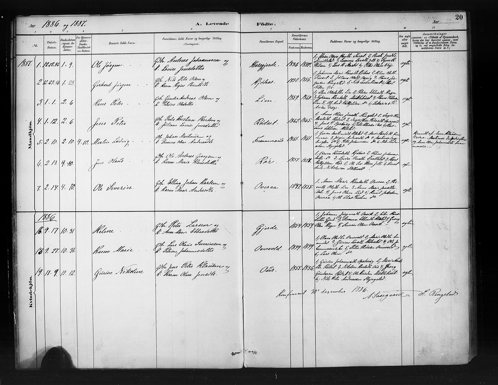 Ministerialprotokoller, klokkerbøker og fødselsregistre - Møre og Romsdal, SAT/A-1454/520/L0283: Parish register (official) no. 520A12, 1882-1898, p. 20