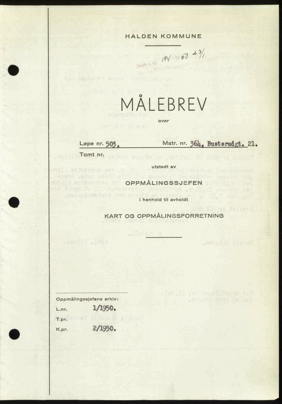 Idd og Marker sorenskriveri, AV/SAO-A-10283/G/Gb/Gbb/L0013: Mortgage book no. A13, 1949-1950, Diary no: : 194/1950