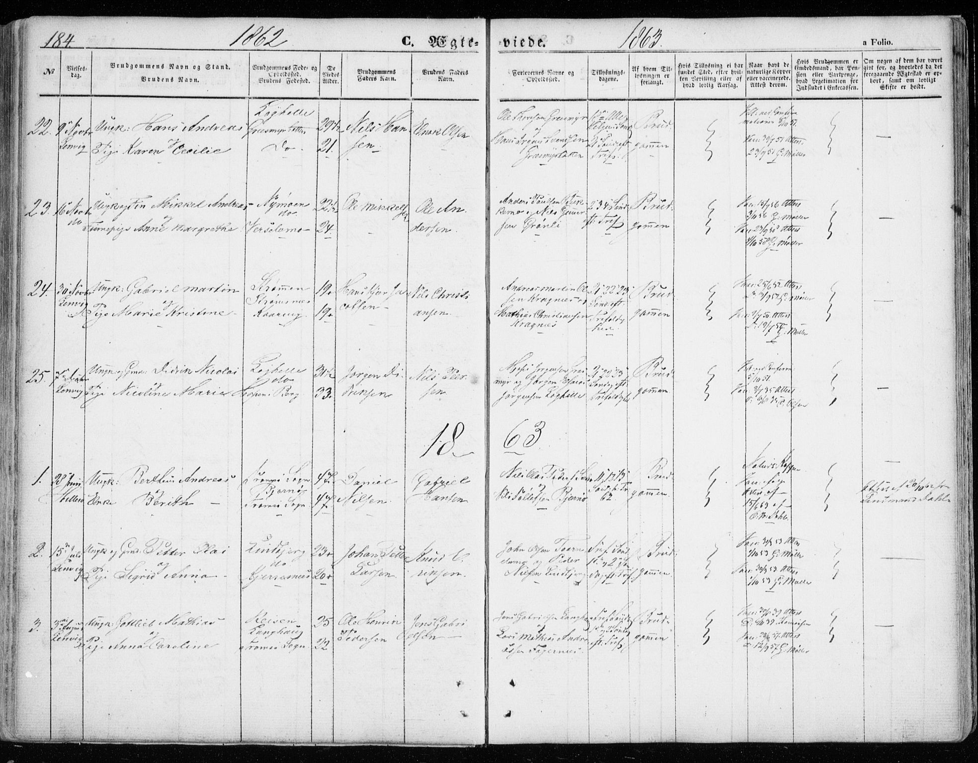 Lenvik sokneprestembete, SATØ/S-1310/H/Ha/Haa/L0007kirke: Parish register (official) no. 7, 1855-1865, p. 184