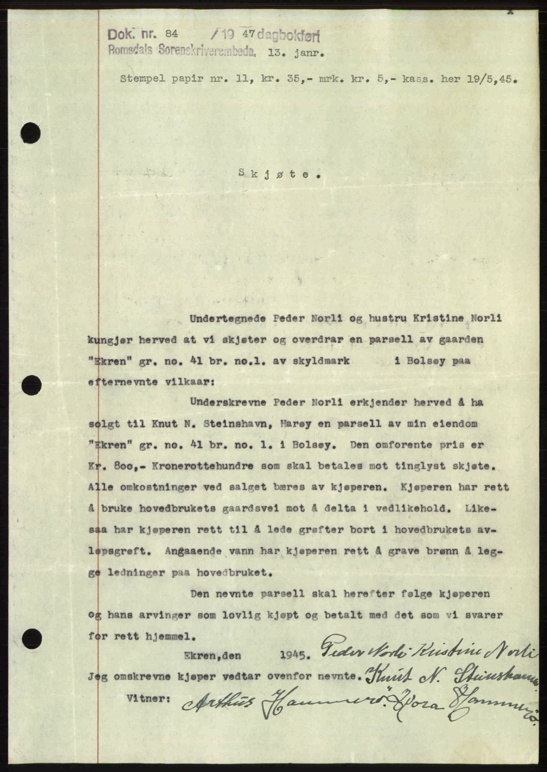 Romsdal sorenskriveri, SAT/A-4149/1/2/2C: Mortgage book no. A22, 1947-1947, Diary no: : 84/1947