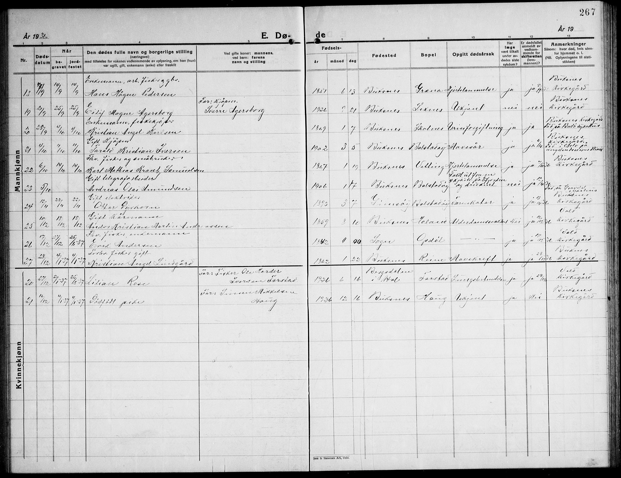 Ministerialprotokoller, klokkerbøker og fødselsregistre - Nordland, AV/SAT-A-1459/881/L1170: Parish register (copy) no. 881C07, 1930-1943, p. 267