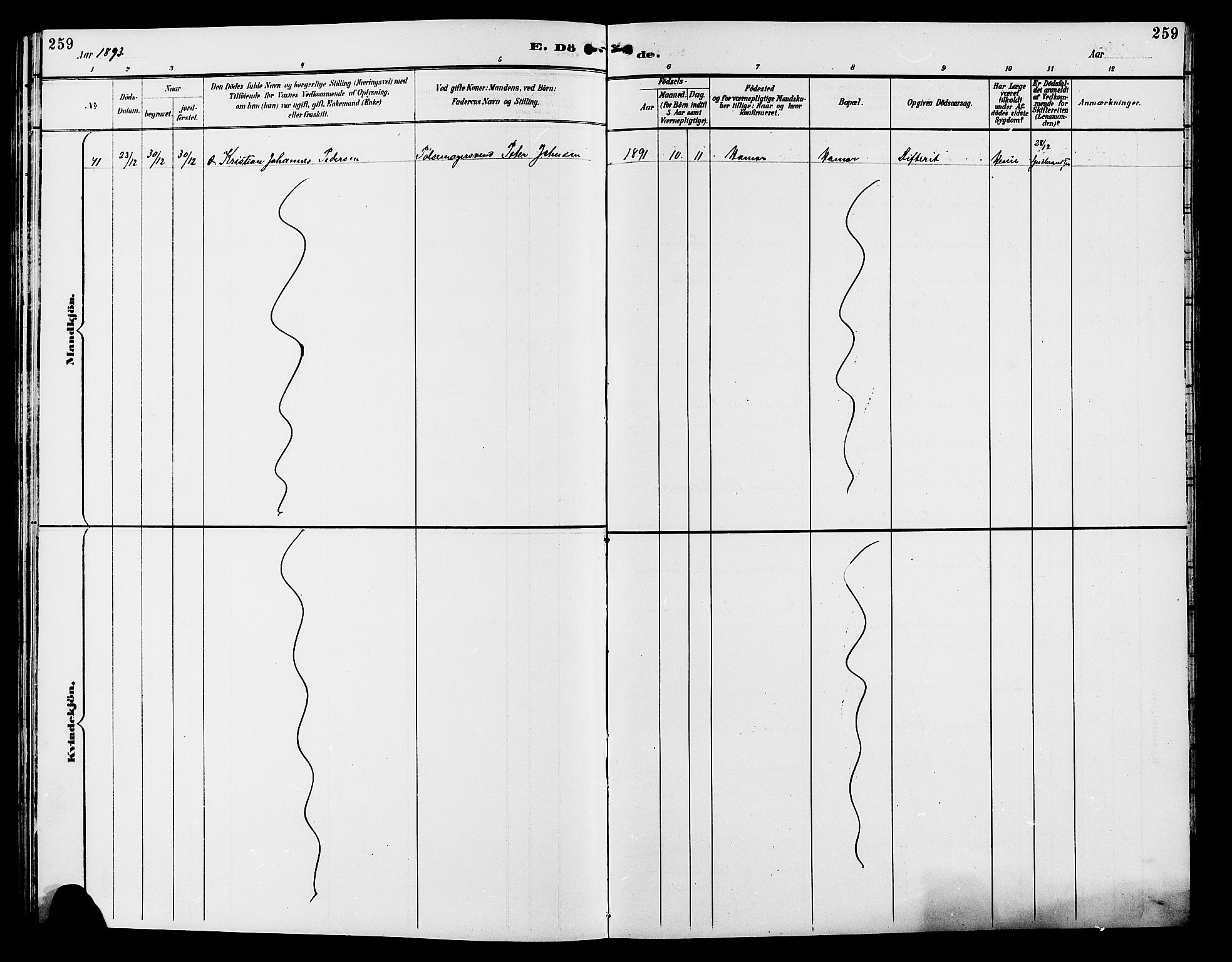 Vang prestekontor, Hedmark, SAH/PREST-008/H/Ha/Hab/L0013: Parish register (copy) no. 13, 1890-1899, p. 259