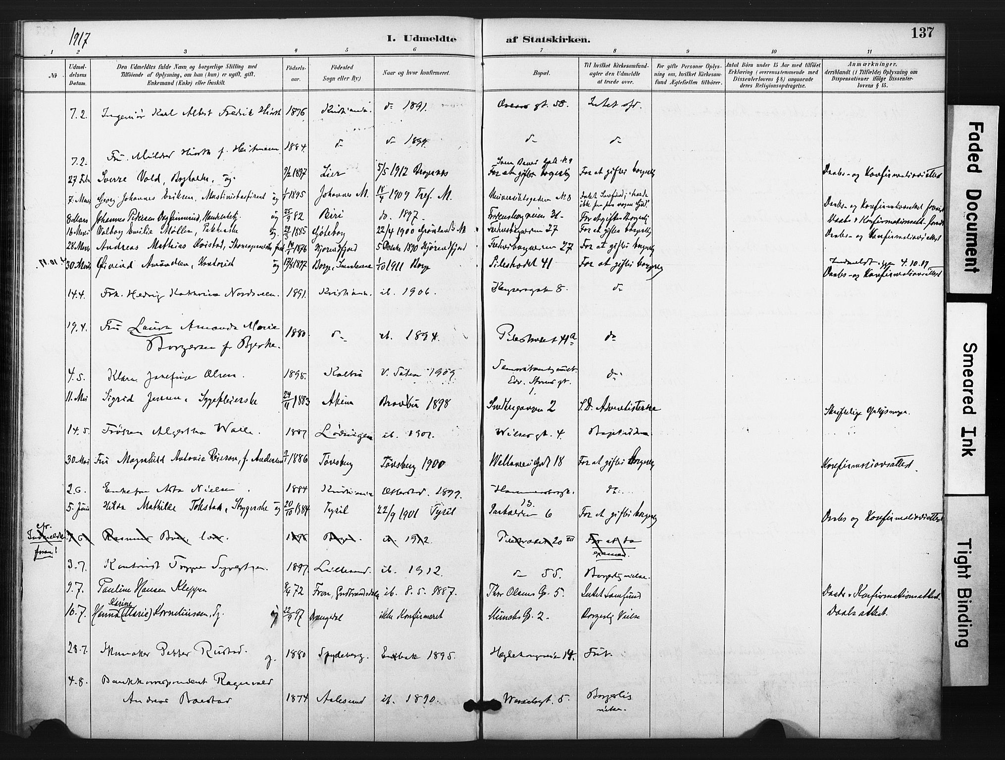 Trefoldighet prestekontor Kirkebøker, SAO/A-10882/F/Ff/L0002: Parish register (official) no. VI 2, 1891-1918, p. 137