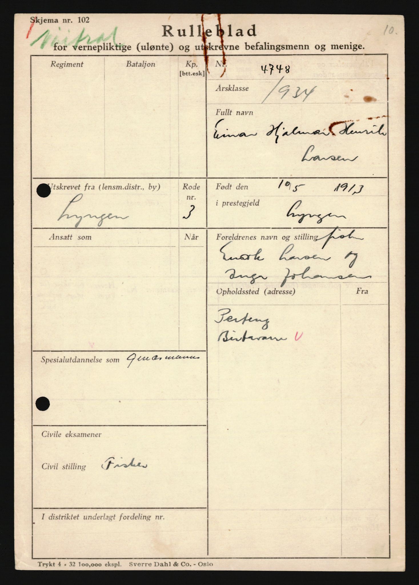 Forsvaret, Troms infanteriregiment nr. 16, AV/RA-RAFA-3146/P/Pa/L0018: Rulleblad for regimentets menige mannskaper, årsklasse 1934, 1934, p. 685