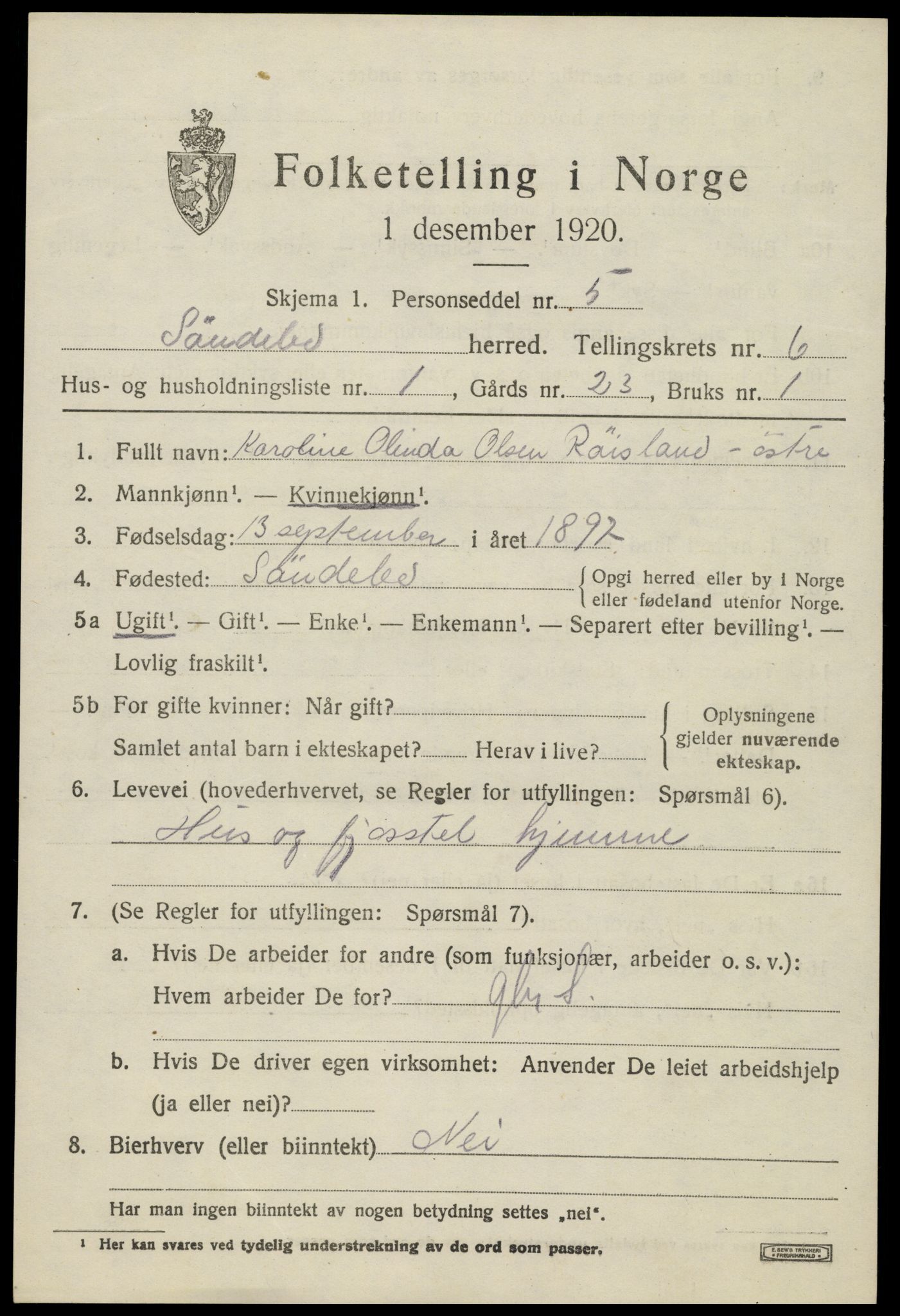 SAK, 1920 census for Søndeled, 1920, p. 3703