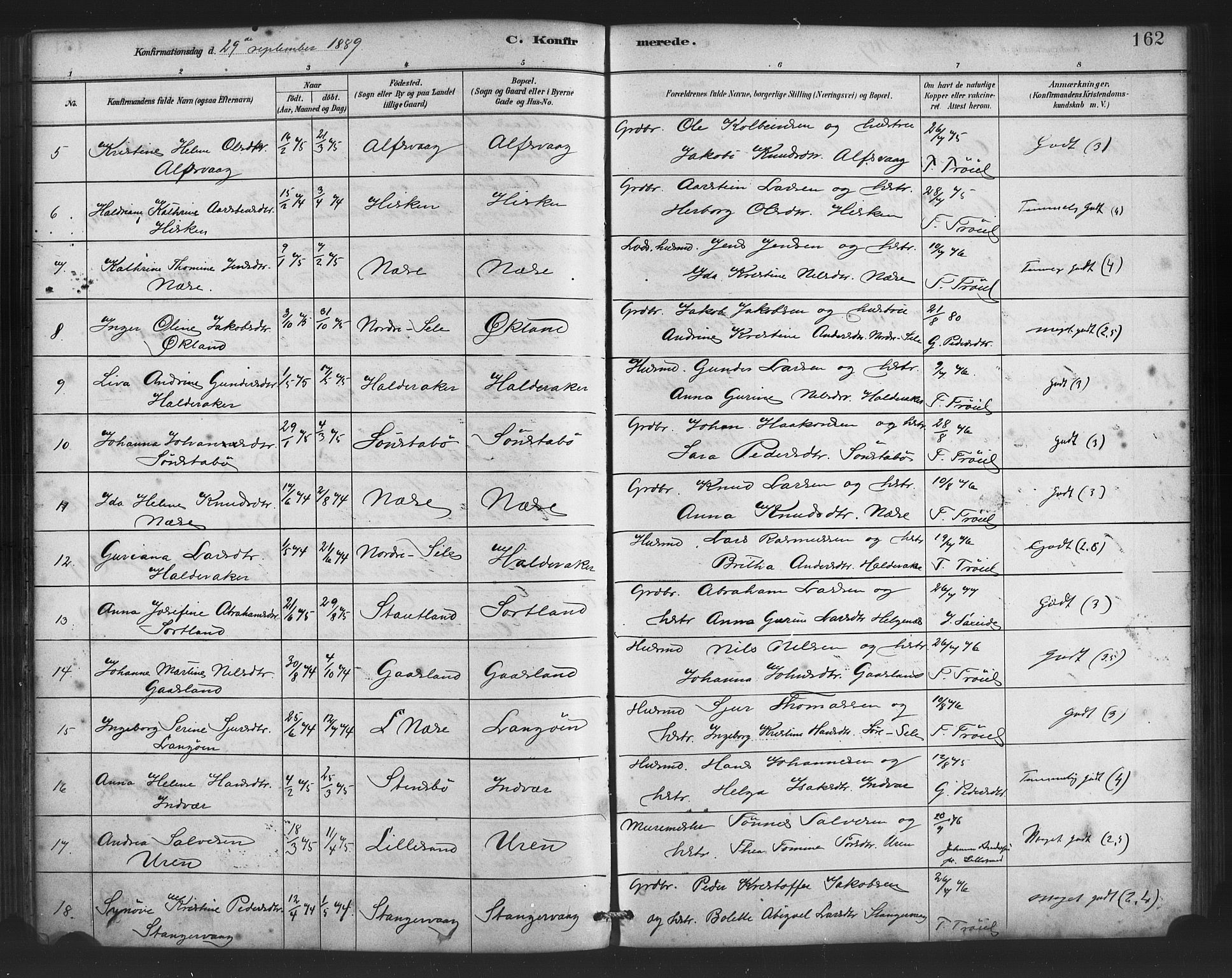 Finnås sokneprestembete, AV/SAB-A-99925/H/Ha/Haa/Haac/L0001: Parish register (official) no. C 1, 1881-1894, p. 162