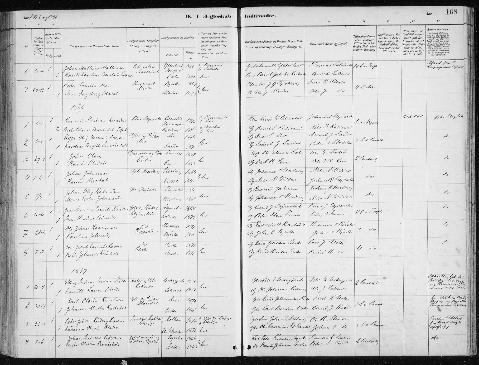 Ministerialprotokoller, klokkerbøker og fødselsregistre - Møre og Romsdal, AV/SAT-A-1454/515/L0215: Parish register (copy) no. 515C02, 1884-1906, p. 168