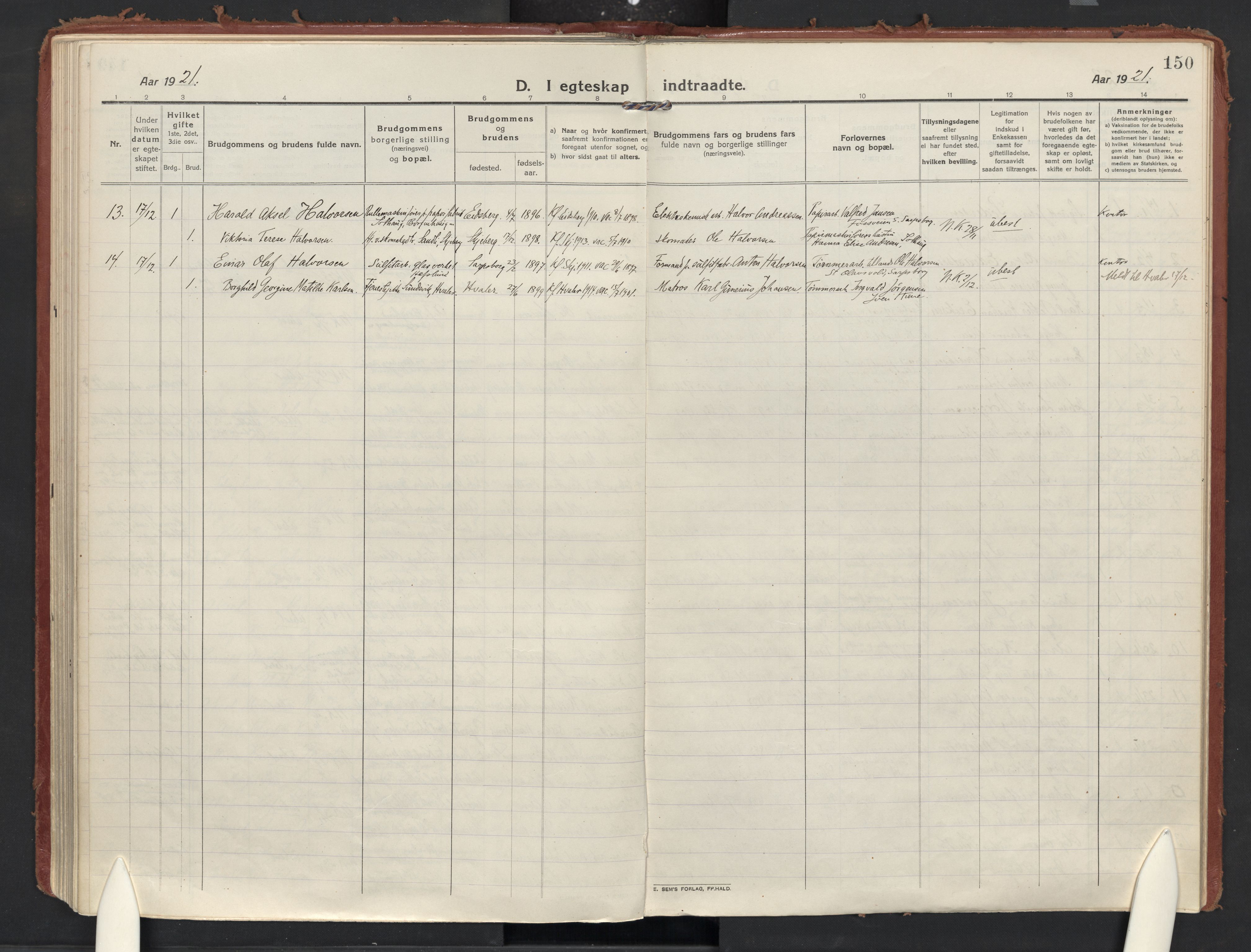 Skjeberg prestekontor Kirkebøker, AV/SAO-A-10923/F/Fd/L0001: Parish register (official) no. IV 1, 1916-1925, p. 150