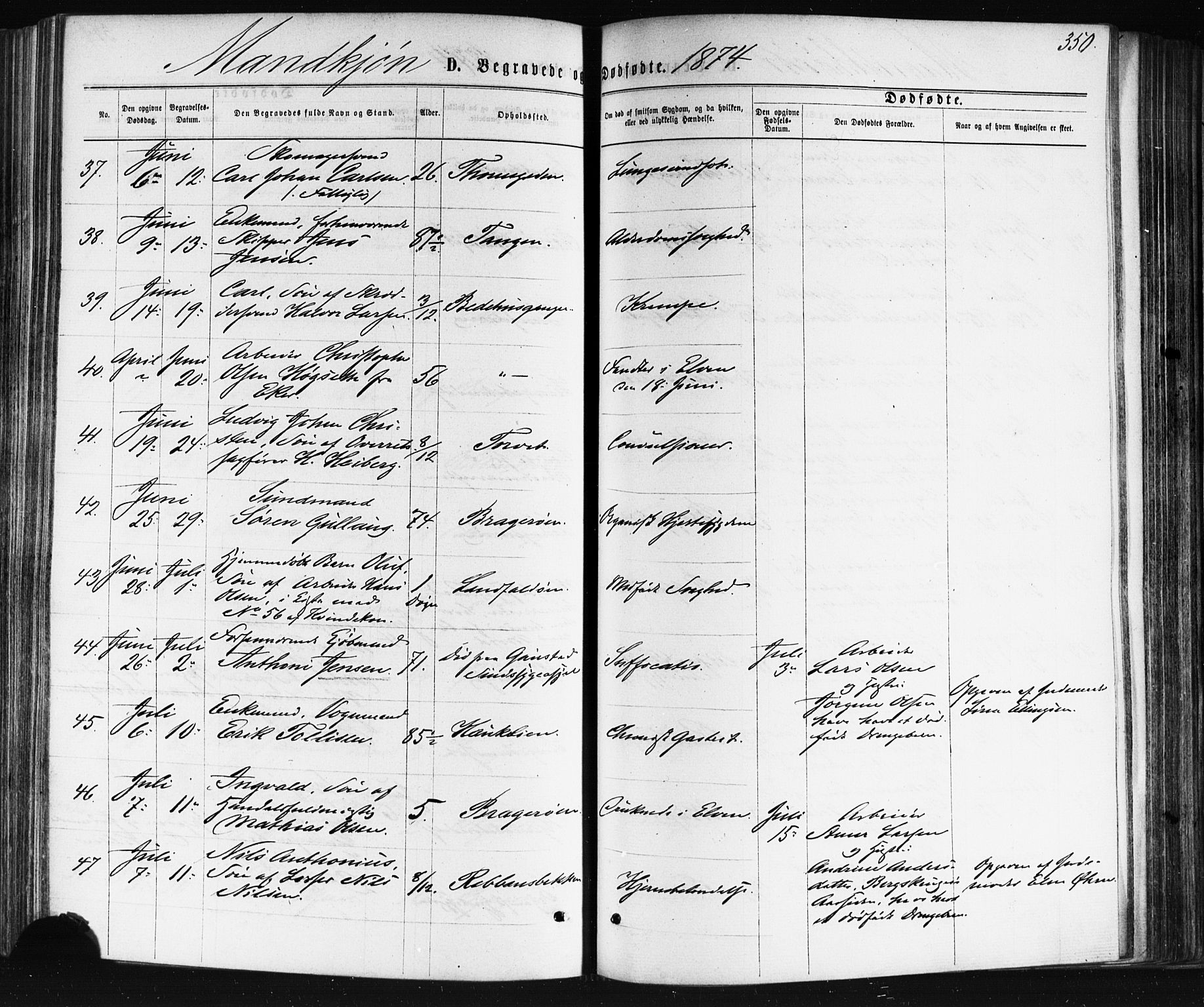 Bragernes kirkebøker, AV/SAKO-A-6/F/Fb/L0004: Parish register (official) no. II 4, 1869-1875, p. 350