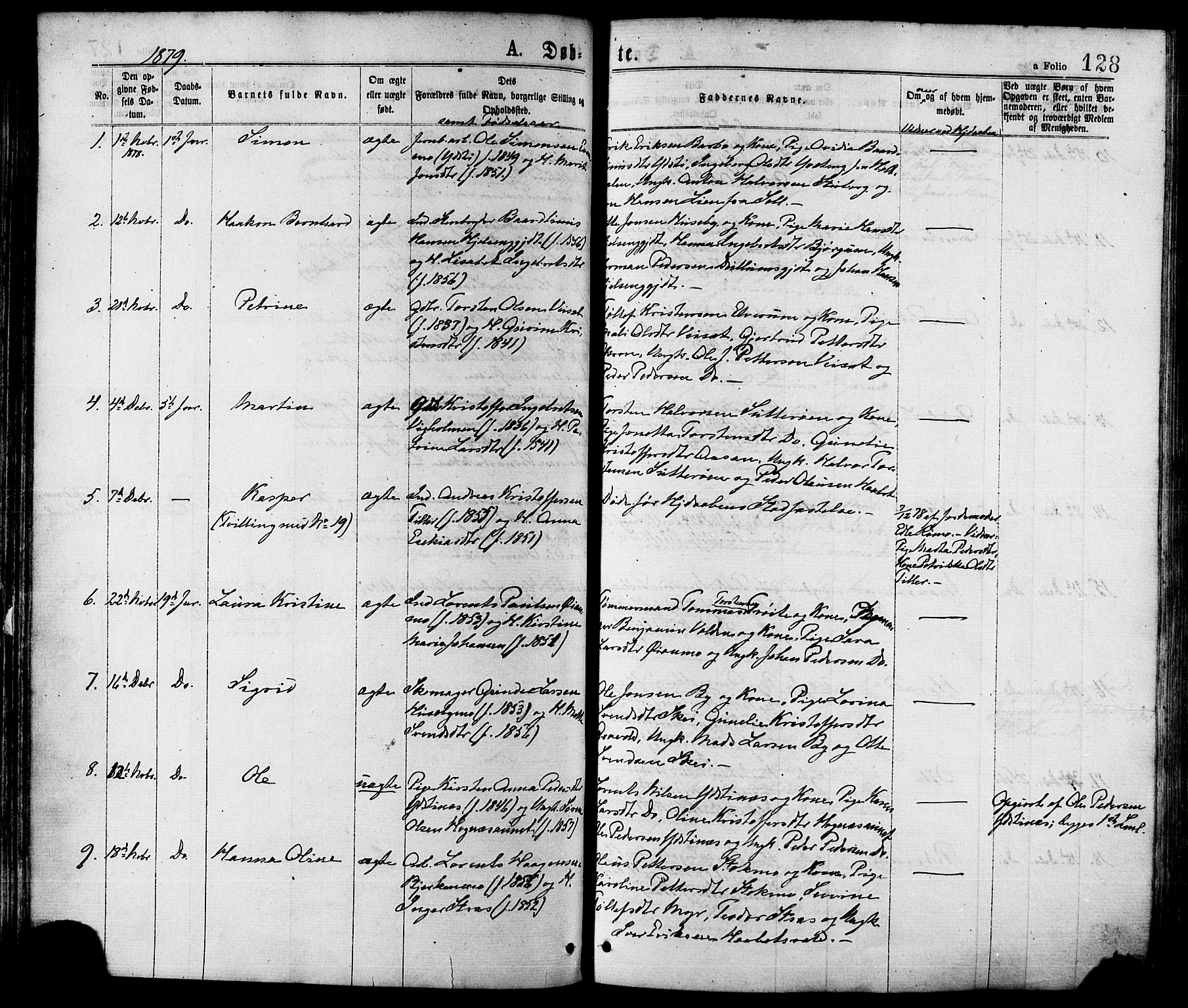 Ministerialprotokoller, klokkerbøker og fødselsregistre - Nord-Trøndelag, SAT/A-1458/709/L0076: Parish register (official) no. 709A16, 1871-1879, p. 128