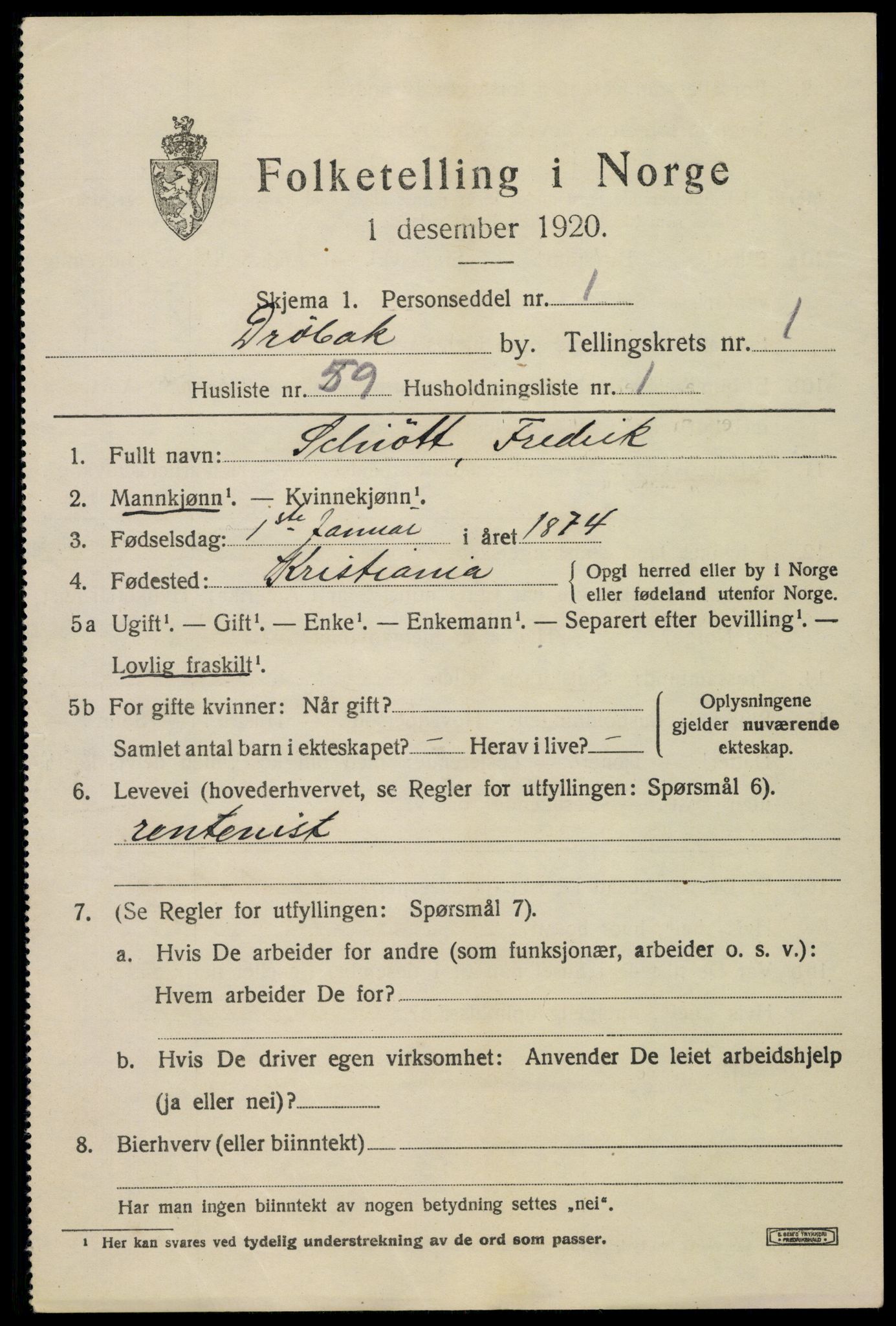 SAO, 1920 census for Drøbak, 1920, p. 2681