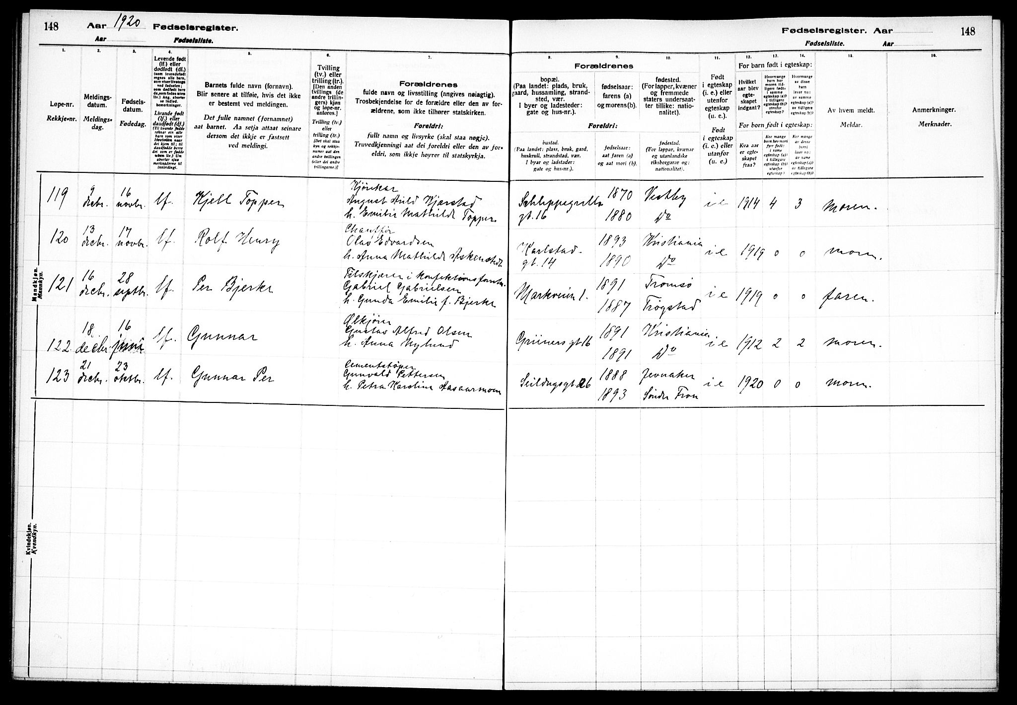 Paulus prestekontor Kirkebøker, AV/SAO-A-10871/J/Ja/L0001: Birth register no. 1, 1916-1923, p. 148