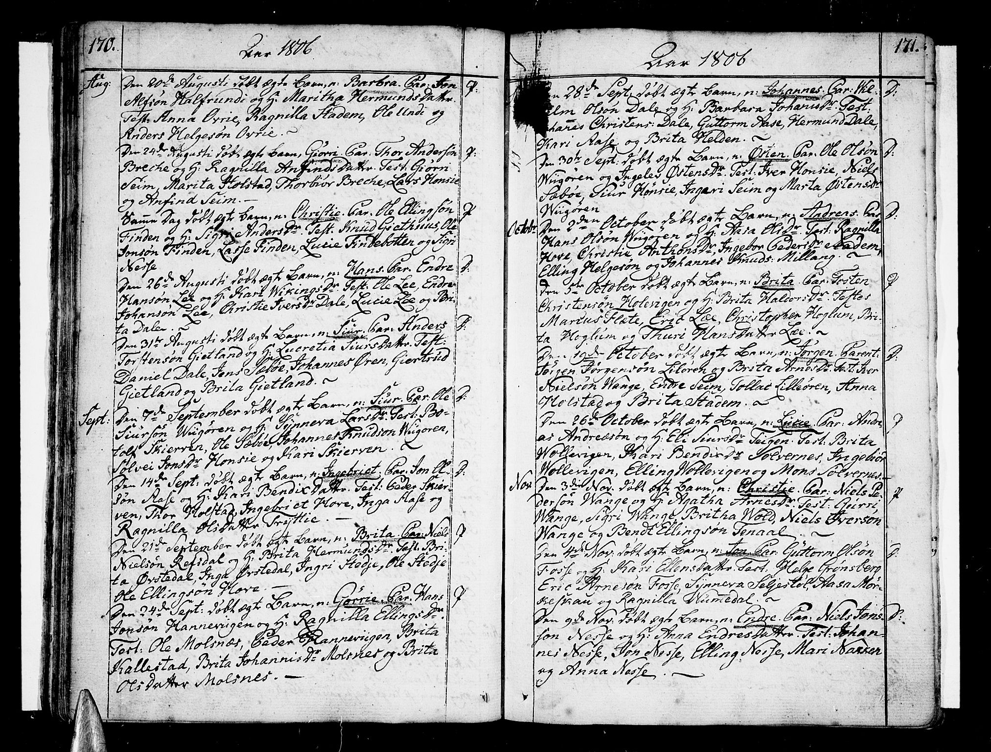 Vik sokneprestembete, AV/SAB-A-81501/H/Haa/Haaa/L0005: Parish register (official) no. A 5, 1787-1820, p. 170-171