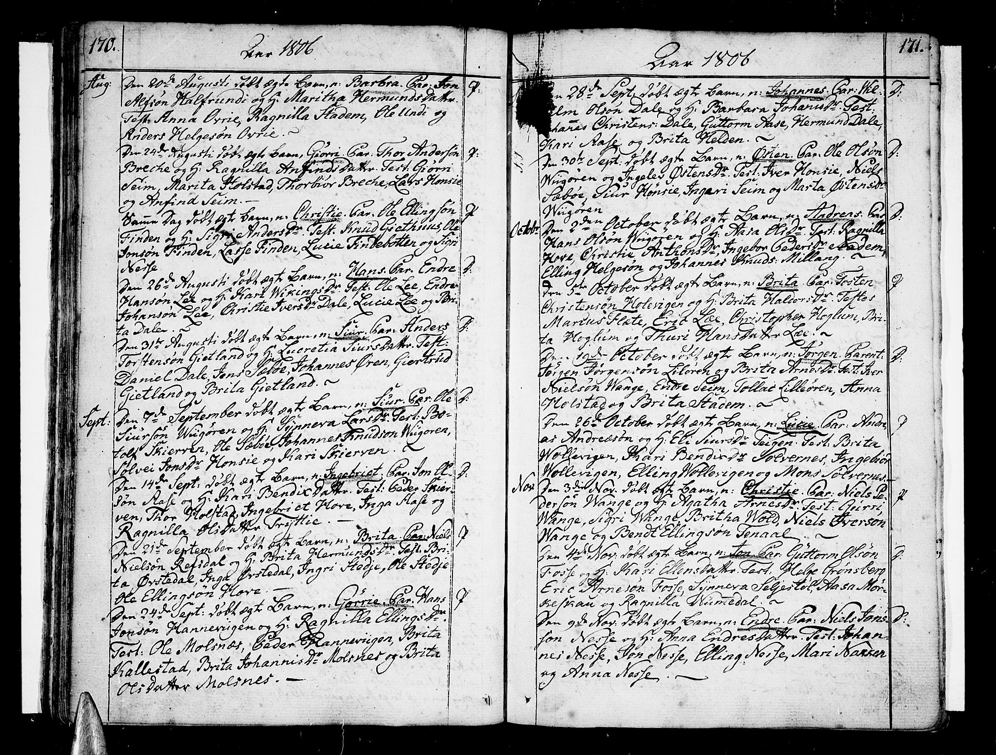 Vik sokneprestembete, SAB/A-81501: Parish register (official) no. A 5, 1787-1820, p. 170-171