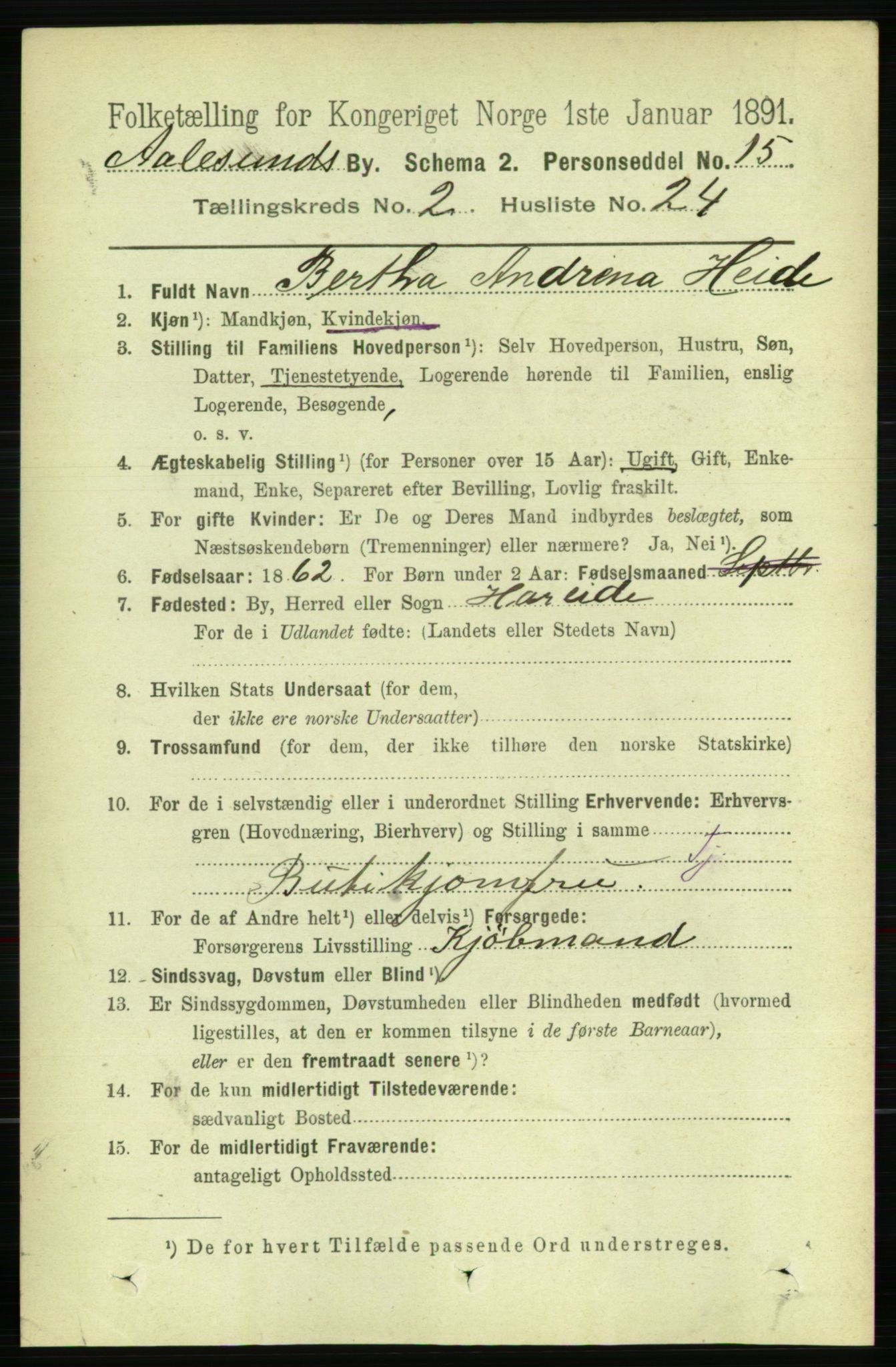 RA, 1891 census for 1501 Ålesund, 1891, p. 1998