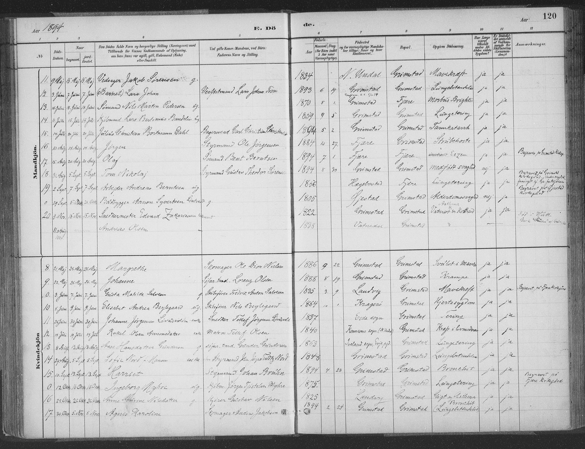 Grimstad sokneprestkontor, SAK/1111-0017/F/Fa/L0004: Parish register (official) no. A 3, 1882-1910, p. 120