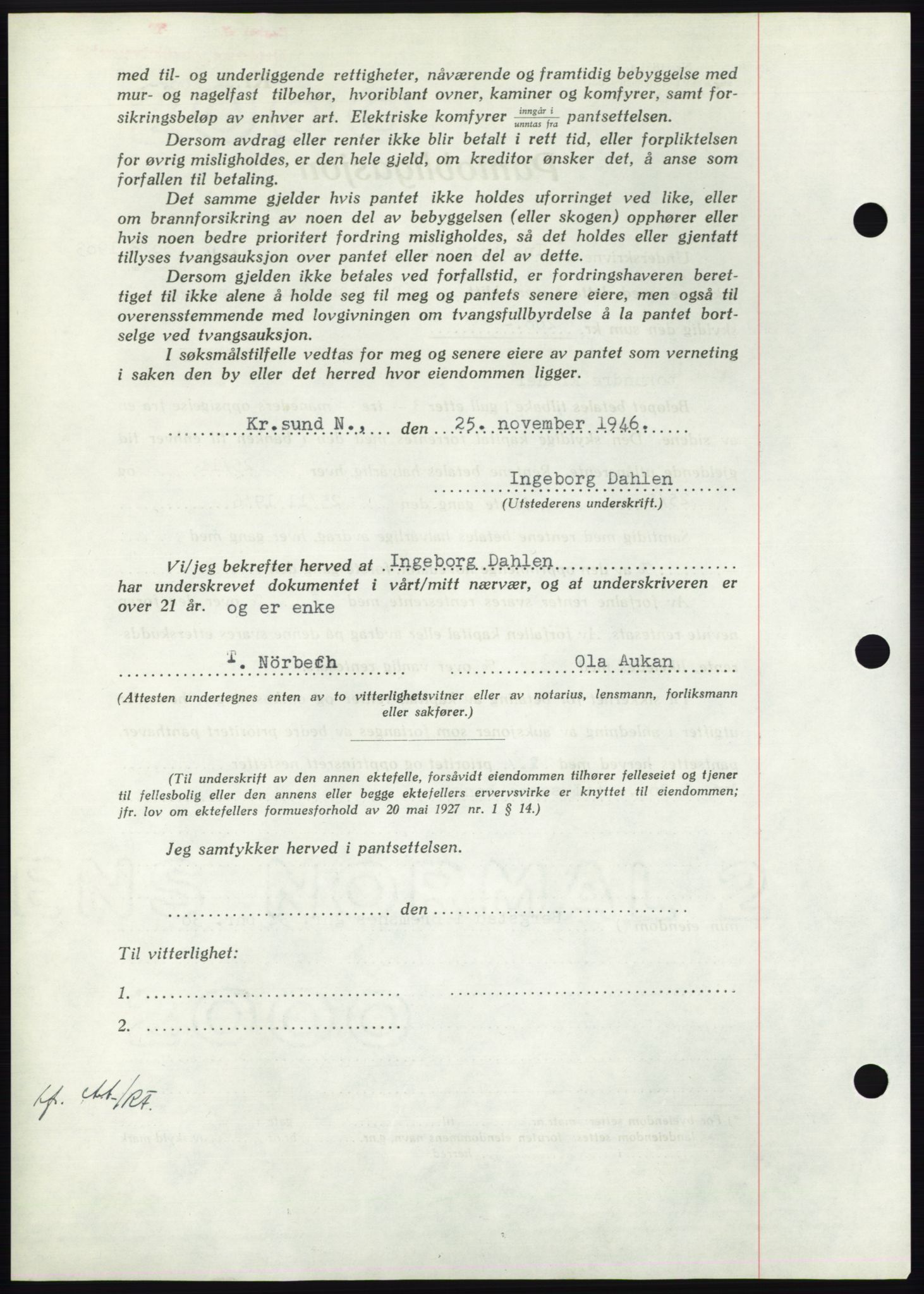 Nordmøre sorenskriveri, AV/SAT-A-4132/1/2/2Ca: Mortgage book no. B95, 1946-1947, Diary no: : 2492/1946