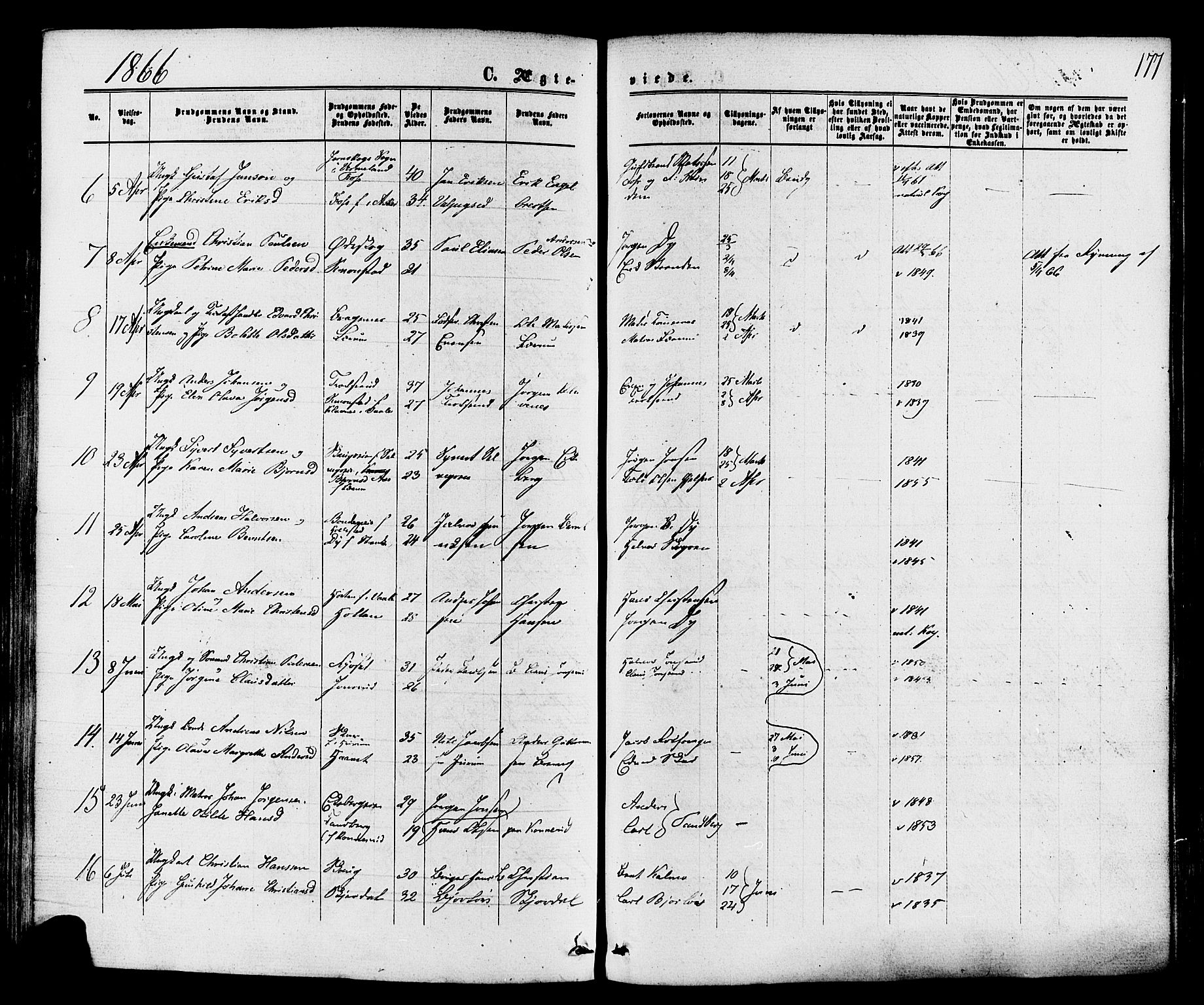 Sande Kirkebøker, SAKO/A-53/F/Fa/L0005: Parish register (official) no. 5, 1865-1877, p. 177