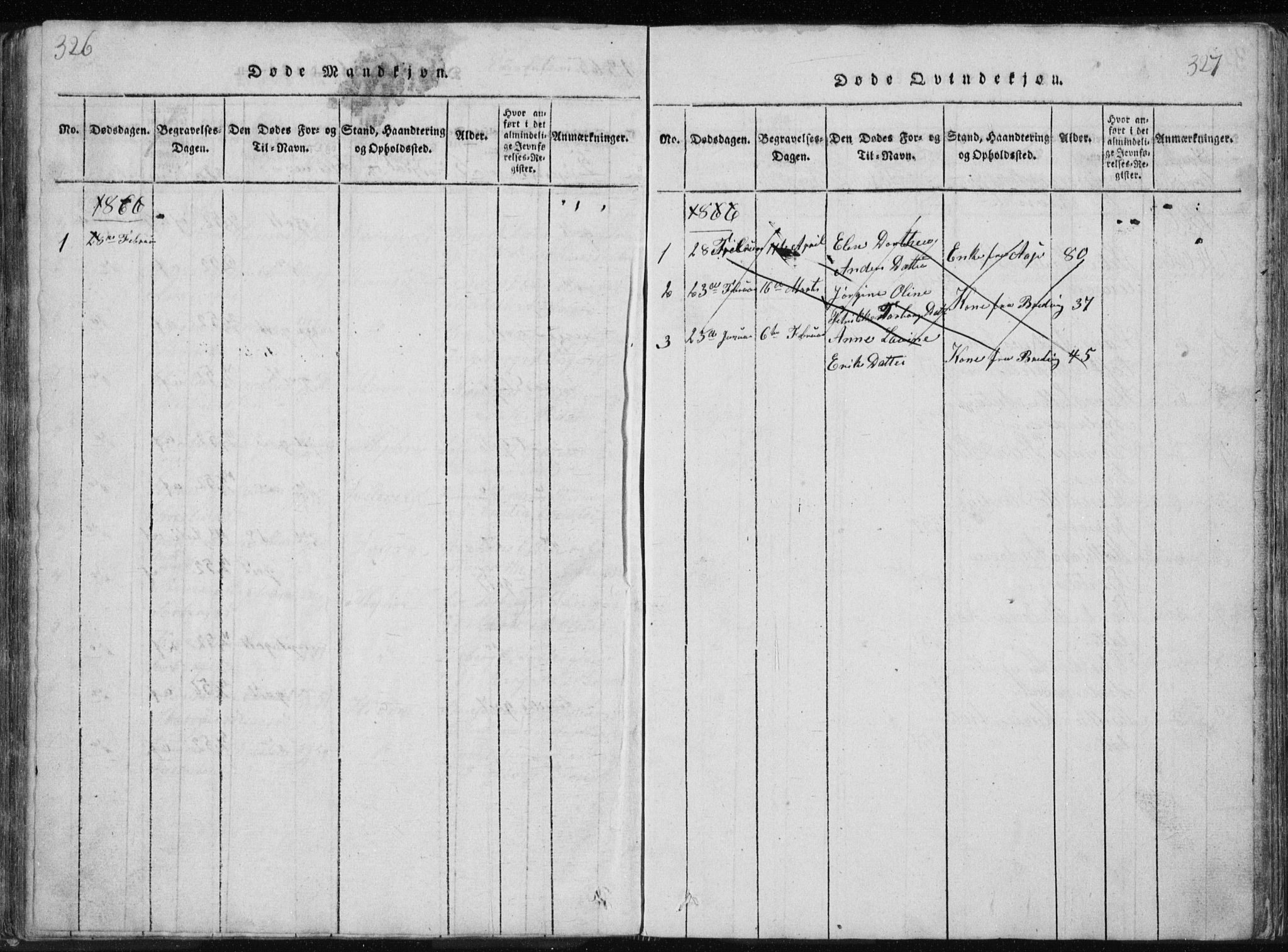 Ministerialprotokoller, klokkerbøker og fødselsregistre - Nordland, AV/SAT-A-1459/897/L1411: Parish register (copy) no. 897C01, 1820-1866, p. 326-327