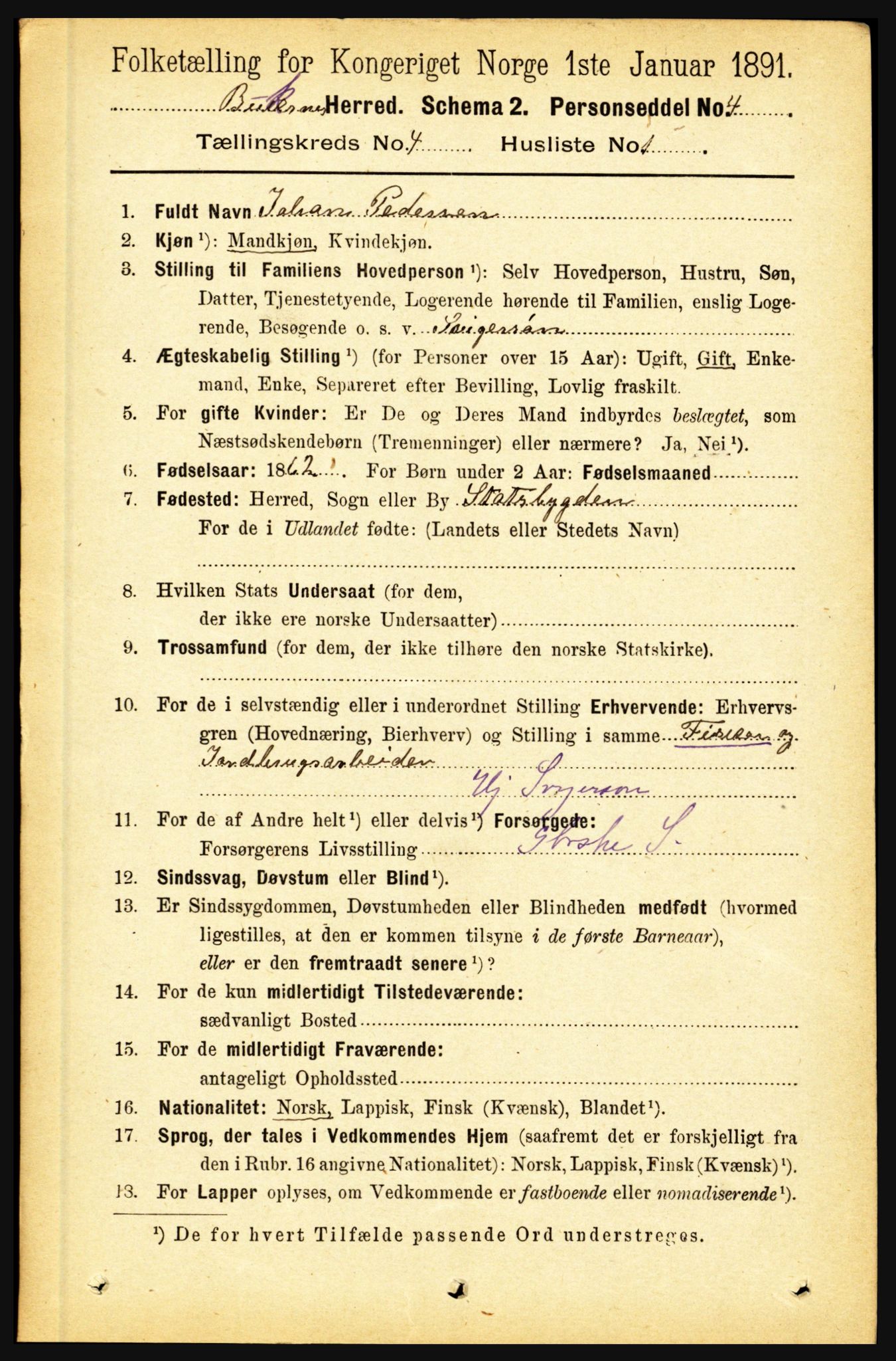 RA, 1891 census for 1860 Buksnes, 1891, p. 3019