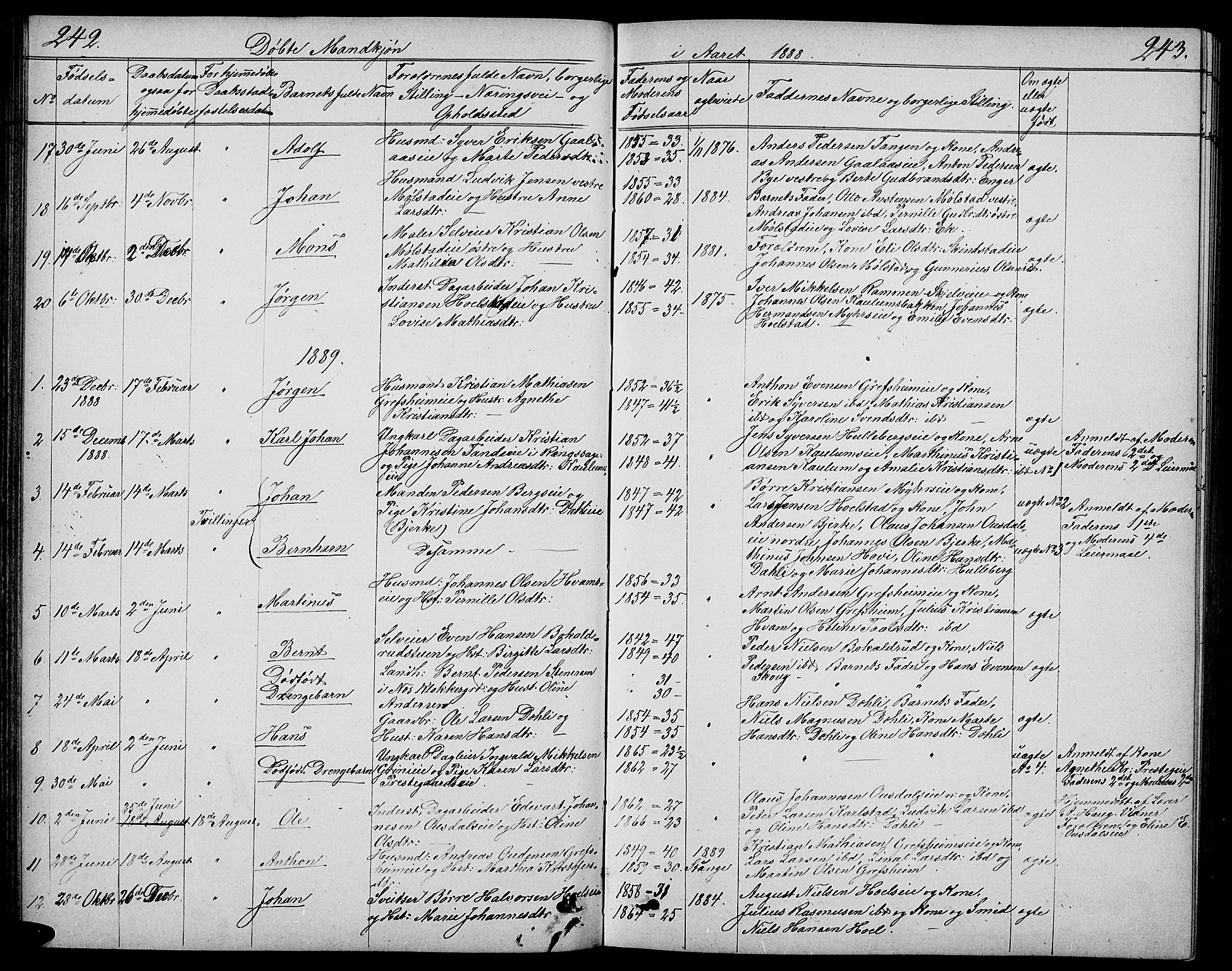 Nes prestekontor, Hedmark, SAH/PREST-020/L/La/L0005: Parish register (copy) no. 5, 1852-1889, p. 242-243