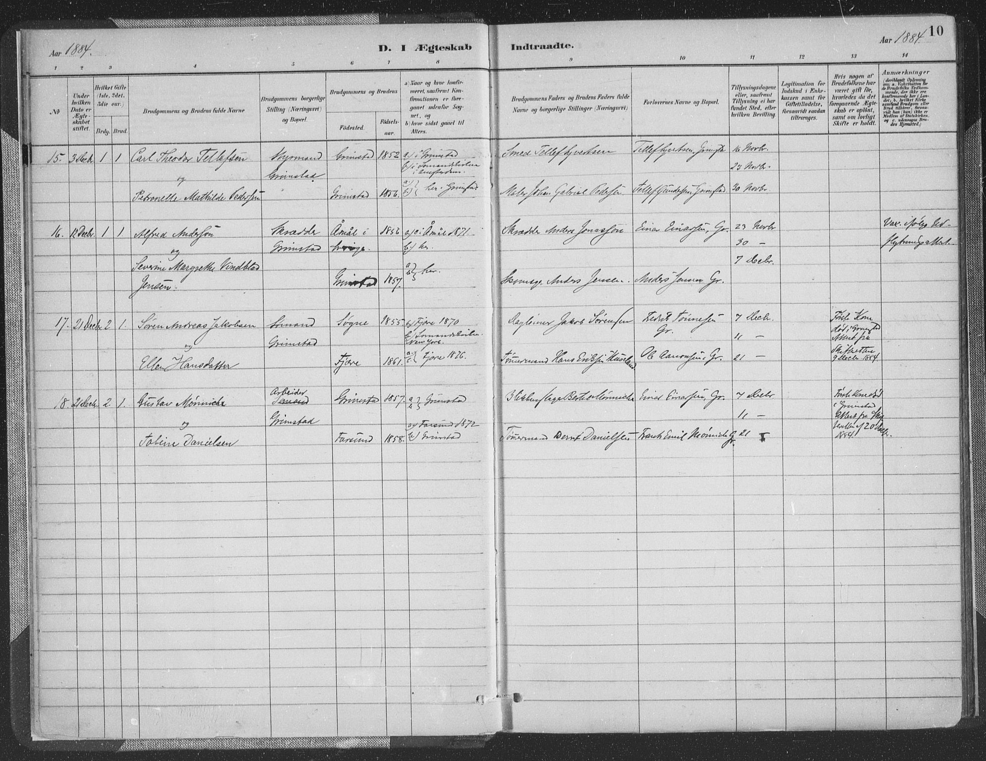 Grimstad sokneprestkontor, AV/SAK-1111-0017/F/Fa/L0004: Parish register (official) no. A 3, 1882-1910, p. 10