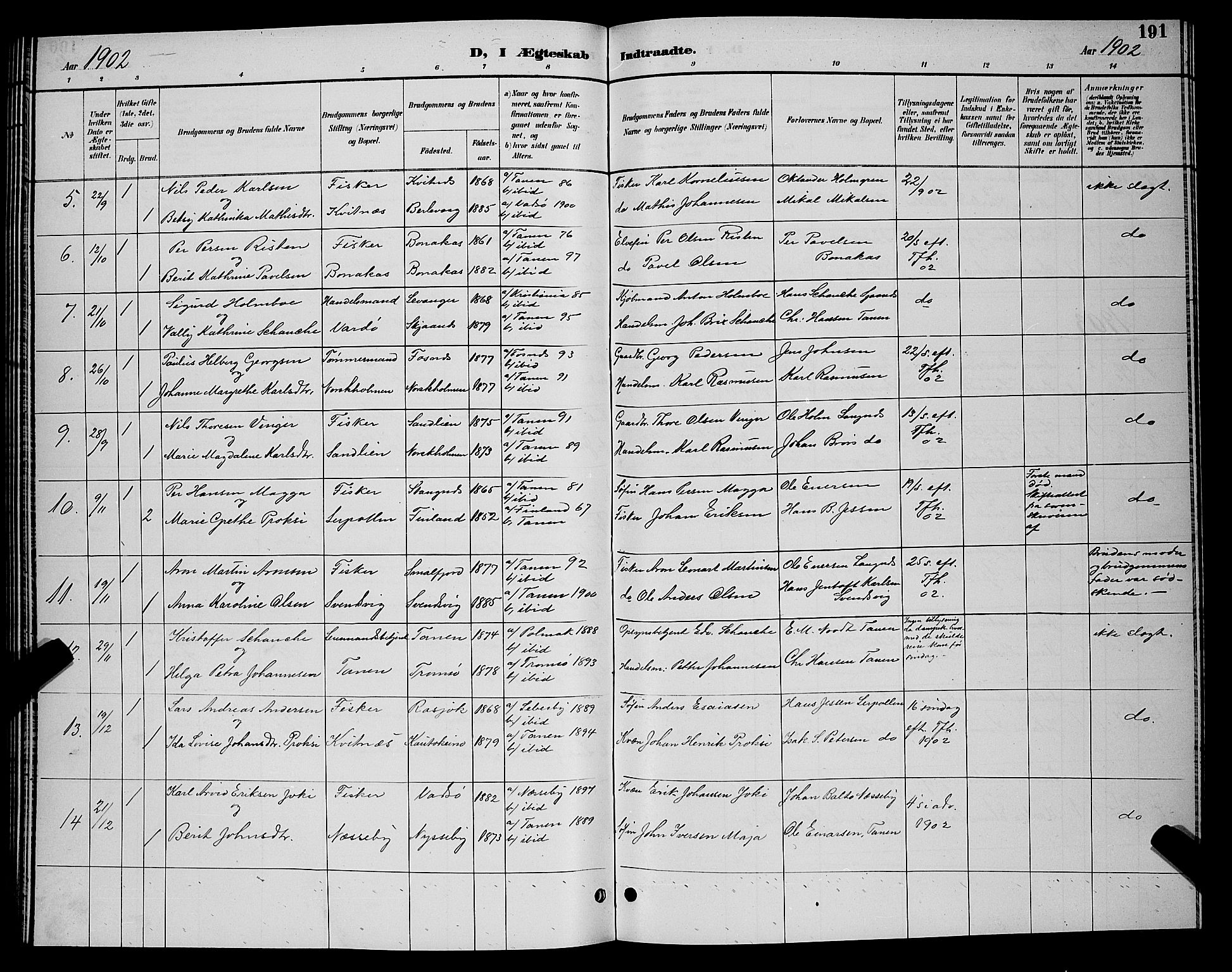 Tana sokneprestkontor, AV/SATØ-S-1334/H/Hb/L0004klokker: Parish register (copy) no. 4, 1890-1903, p. 191