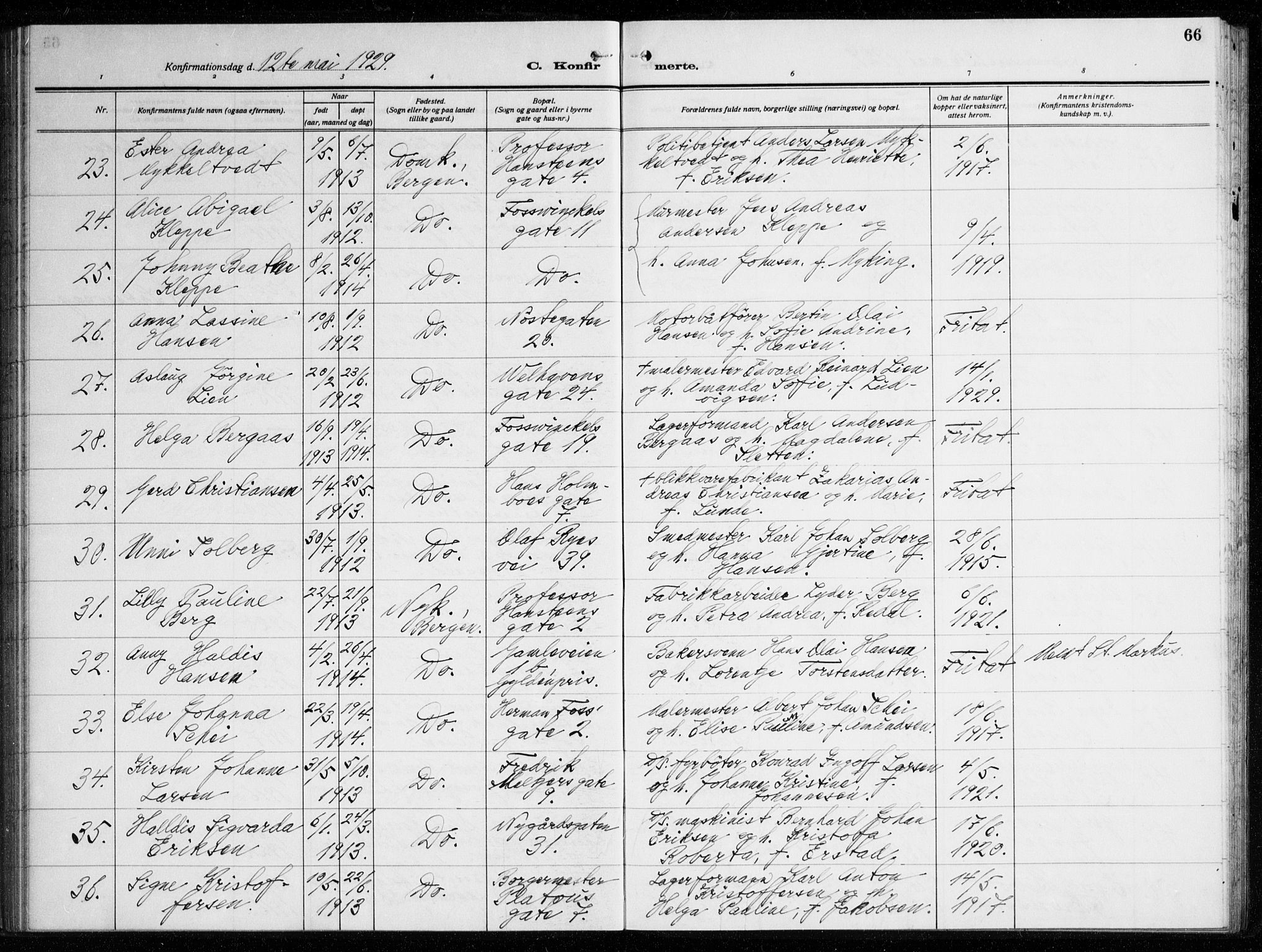 Johanneskirken sokneprestembete, AV/SAB-A-76001/H/Haa/L0010: Parish register (official) no. C 3, 1925-1935, p. 66