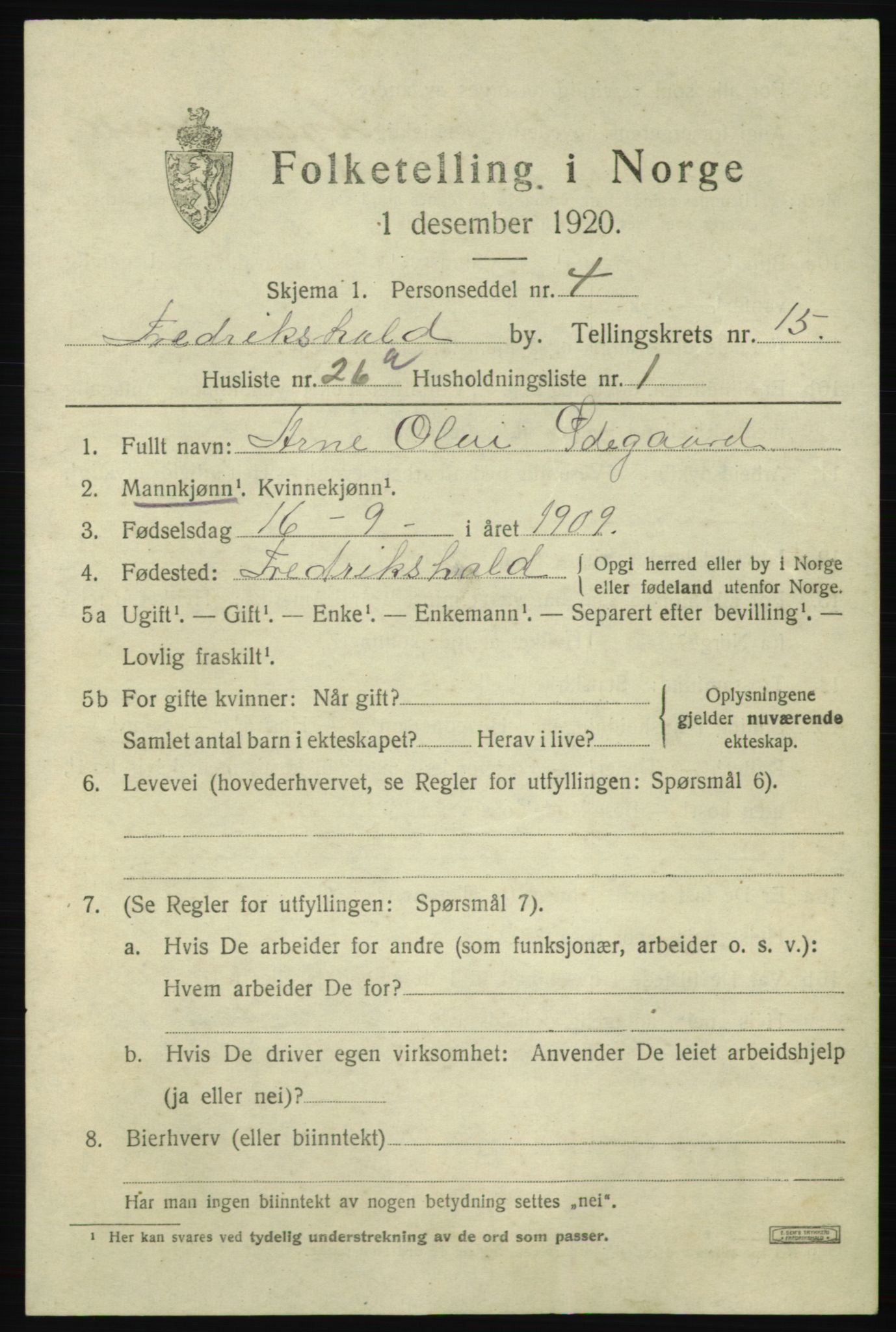 SAO, 1920 census for Fredrikshald, 1920, p. 23808