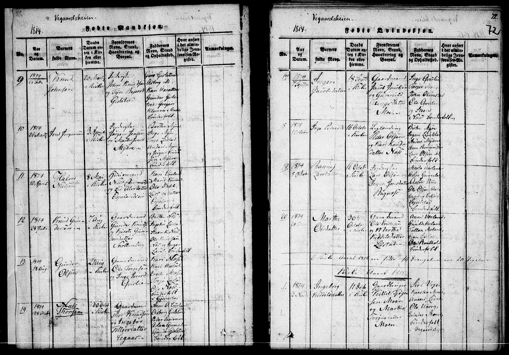 Holt sokneprestkontor, AV/SAK-1111-0021/F/Fa/L0005: Parish register (official) no. A 5, 1813-1821, p. 72