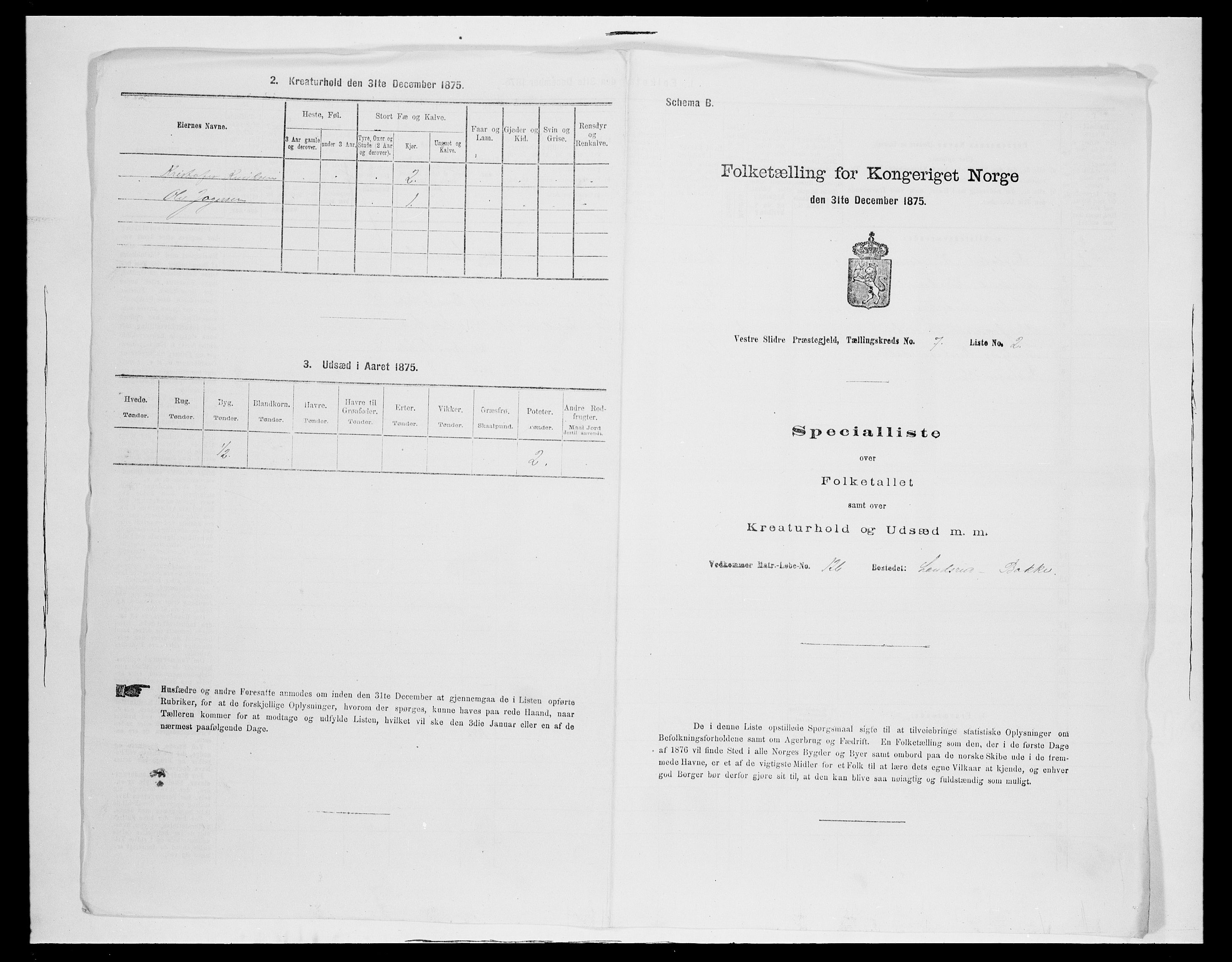 SAH, 1875 census for 0543P Vestre Slidre, 1875, p. 880