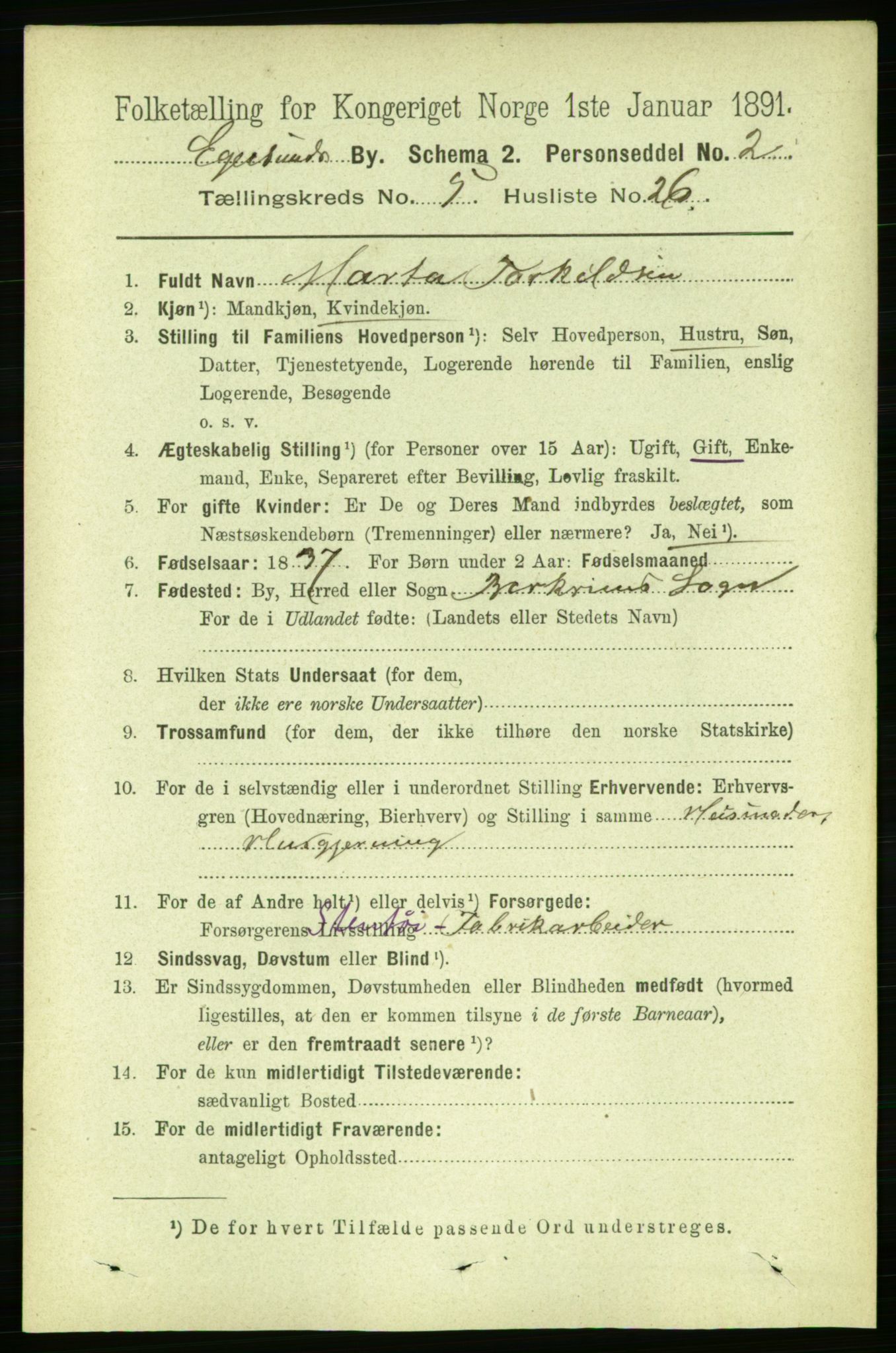 RA, 1891 census for 1101 Egersund, 1891, p. 973