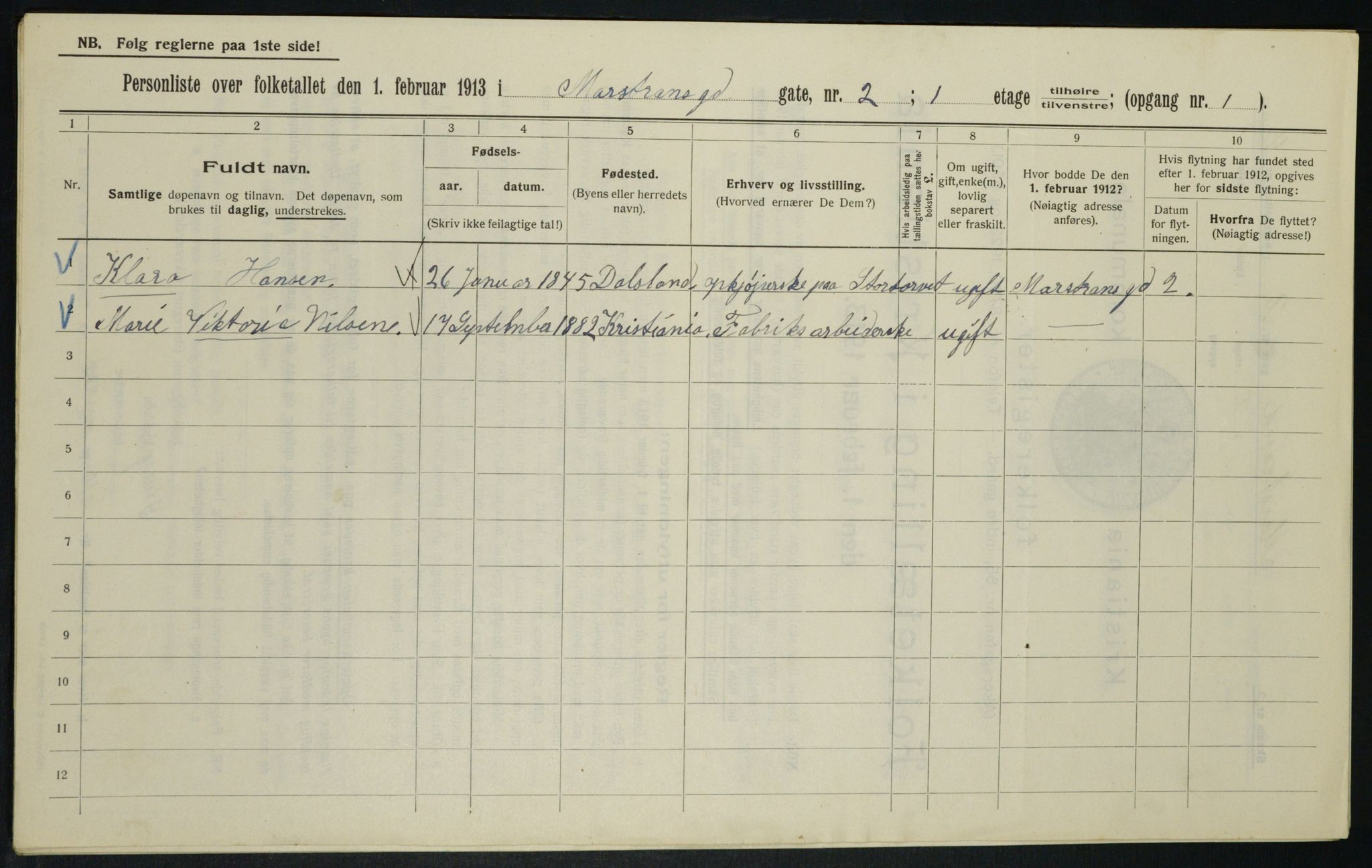 OBA, Municipal Census 1913 for Kristiania, 1913, p. 64510