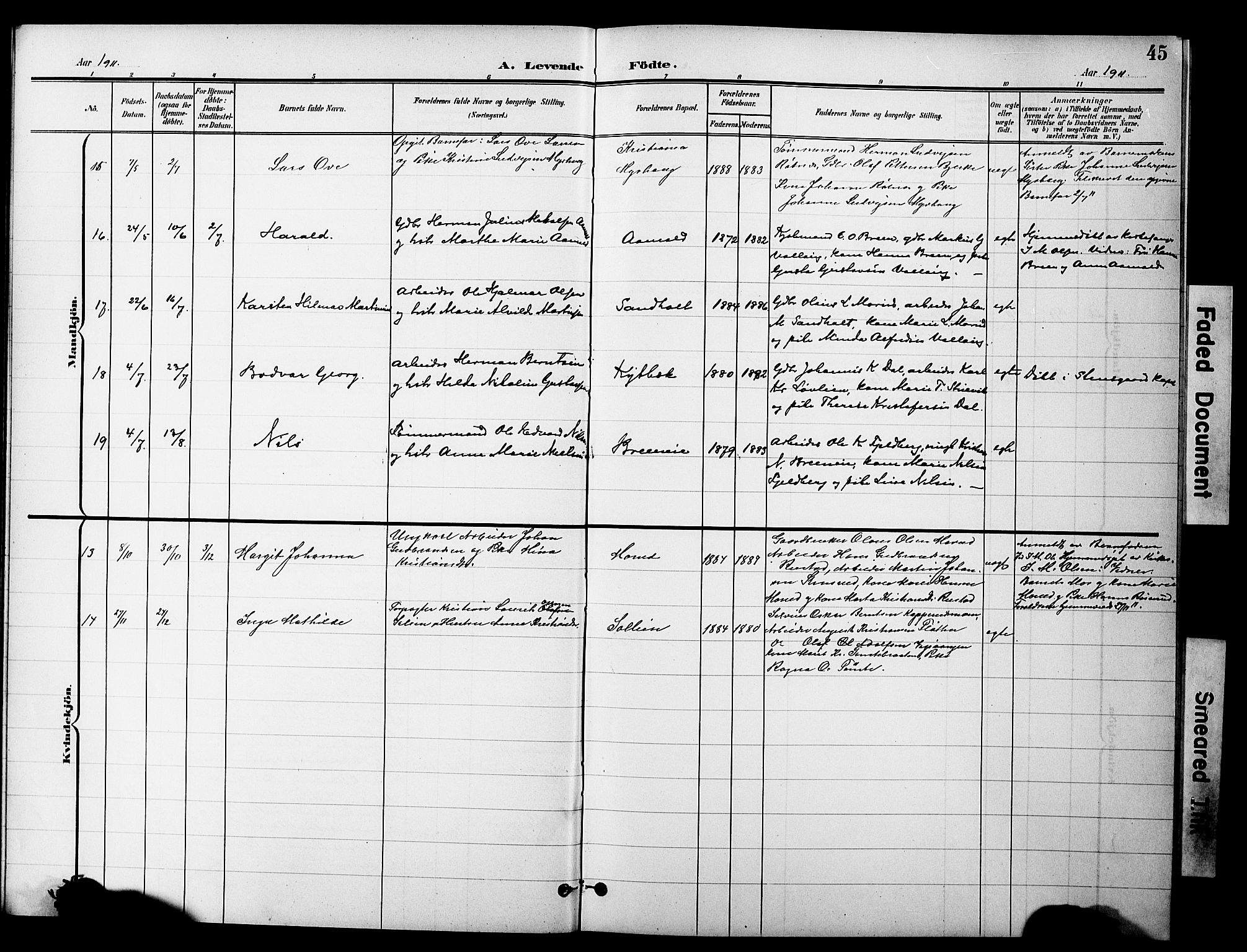 Nannestad prestekontor Kirkebøker, AV/SAO-A-10414a/G/Gc/L0001: Parish register (copy) no. III 1, 1901-1916, p. 45