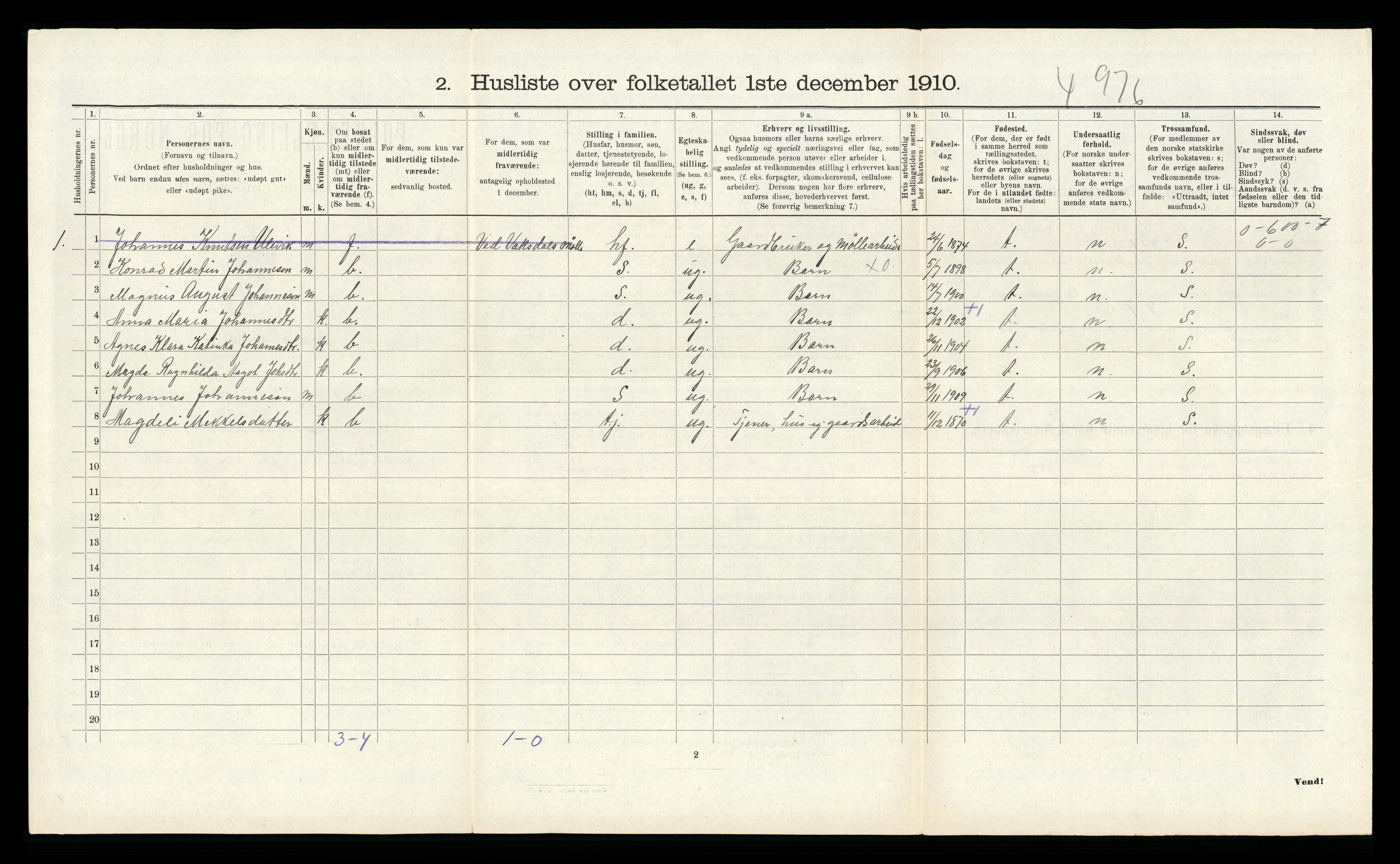 RA, 1910 census for Bruvik, 1910, p. 385