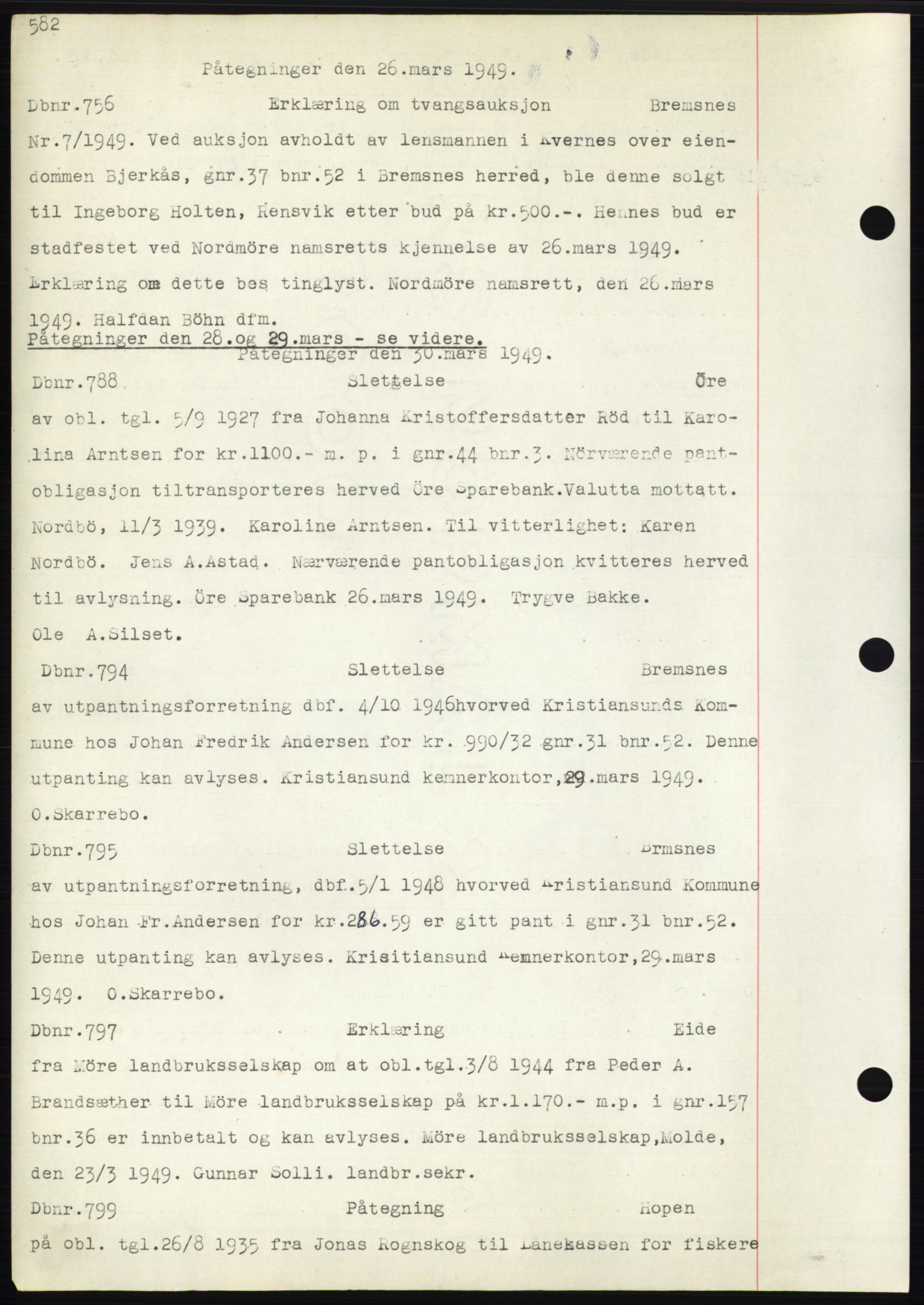 Nordmøre sorenskriveri, SAT/A-4132/1/2/2Ca: Mortgage book no. C82b, 1946-1951, Diary no: : 756/1949