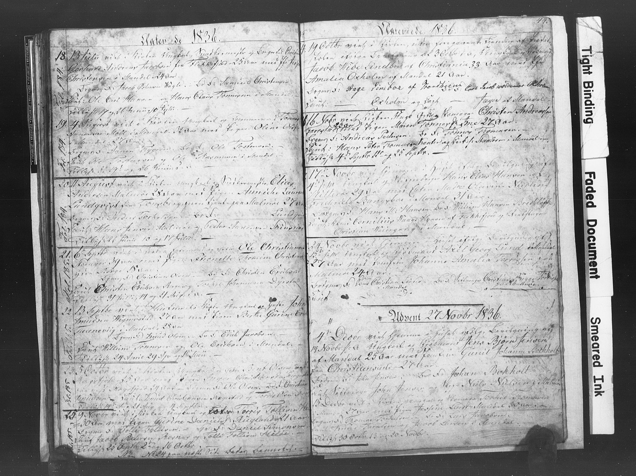 Mandal sokneprestkontor, SAK/1111-0030/F/Fb/Fba/L0003: Parish register (copy) no. B 1C, 1834-1838, p. 44