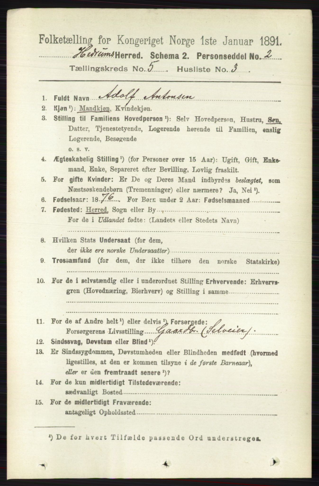 RA, 1891 census for 0727 Hedrum, 1891, p. 1978