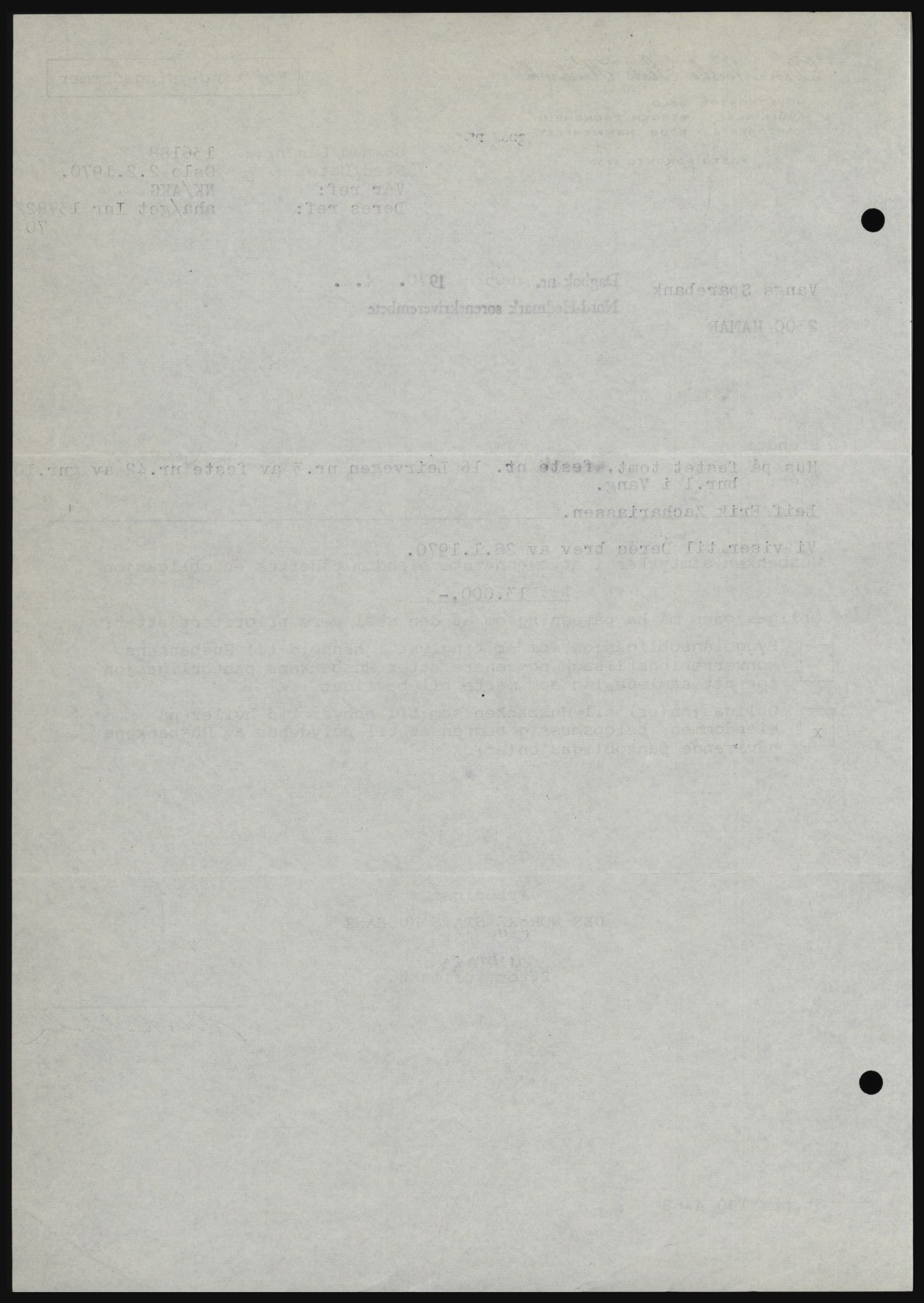 Nord-Hedmark sorenskriveri, SAH/TING-012/H/Hc/L0033: Mortgage book no. 33, 1970-1970, Diary no: : 605/1970