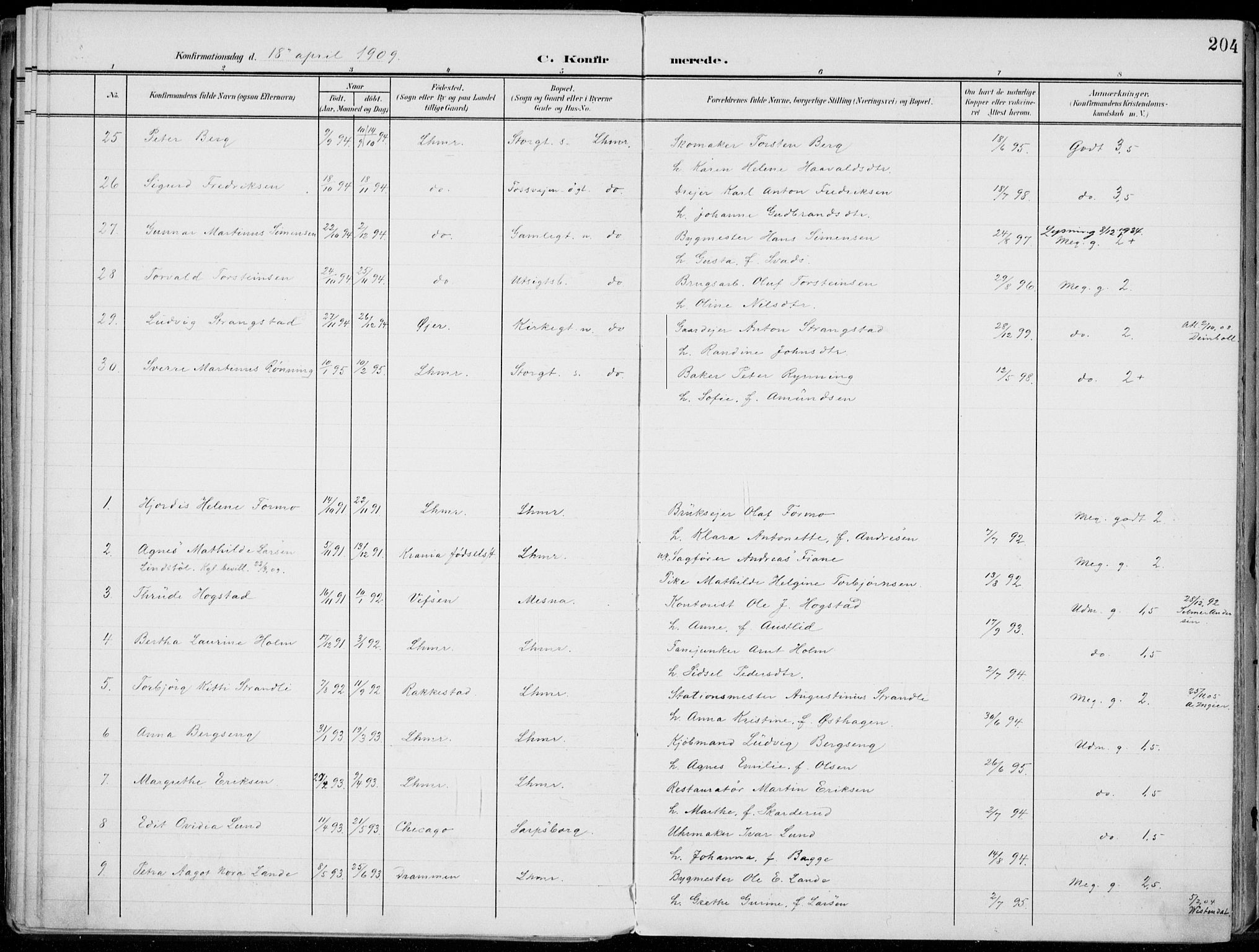 Lillehammer prestekontor, AV/SAH-PREST-088/H/Ha/Haa/L0001: Parish register (official) no. 1, 1901-1916, p. 204