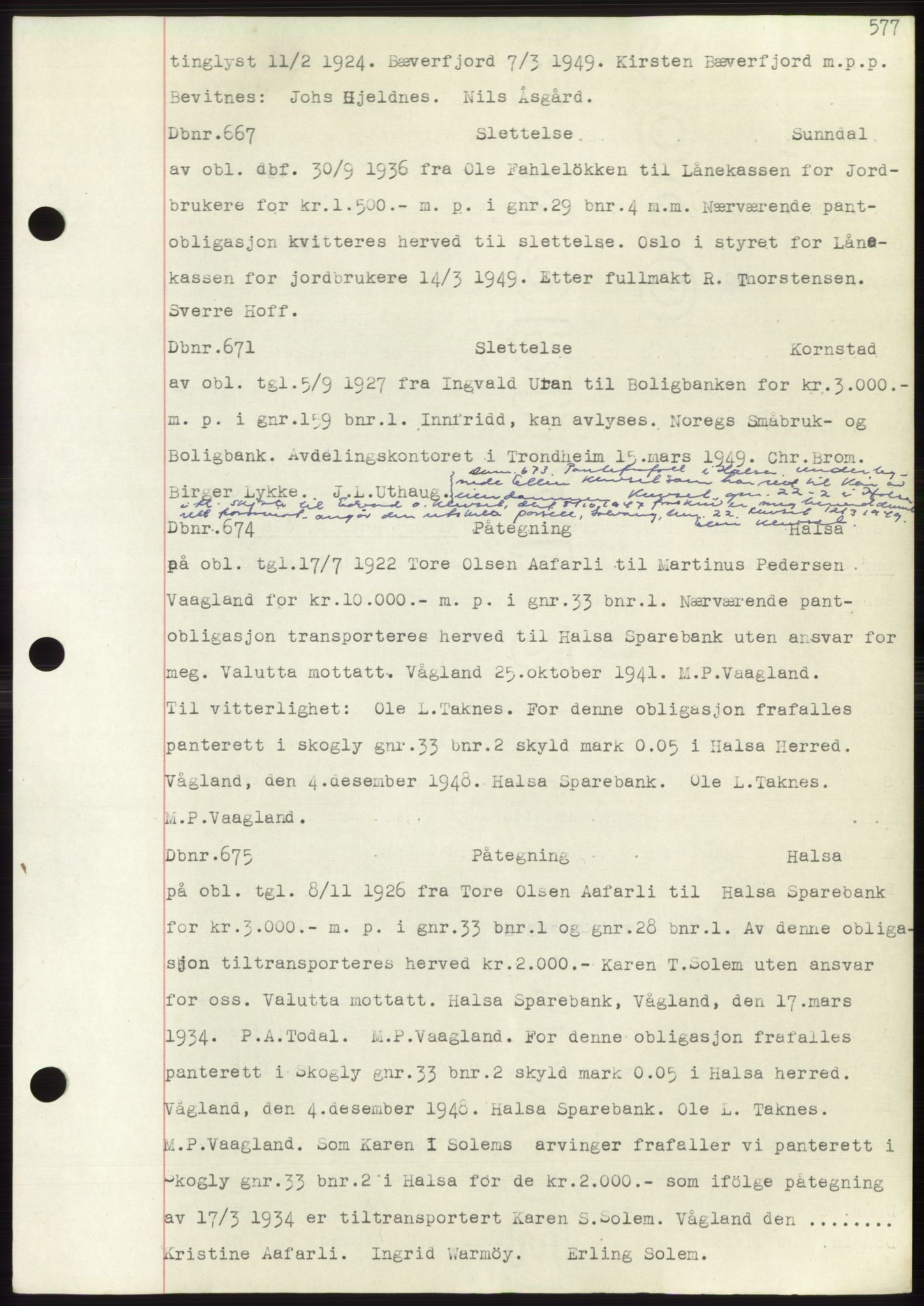 Nordmøre sorenskriveri, SAT/A-4132/1/2/2Ca: Mortgage book no. C82b, 1946-1951, Diary no: : 667/1949