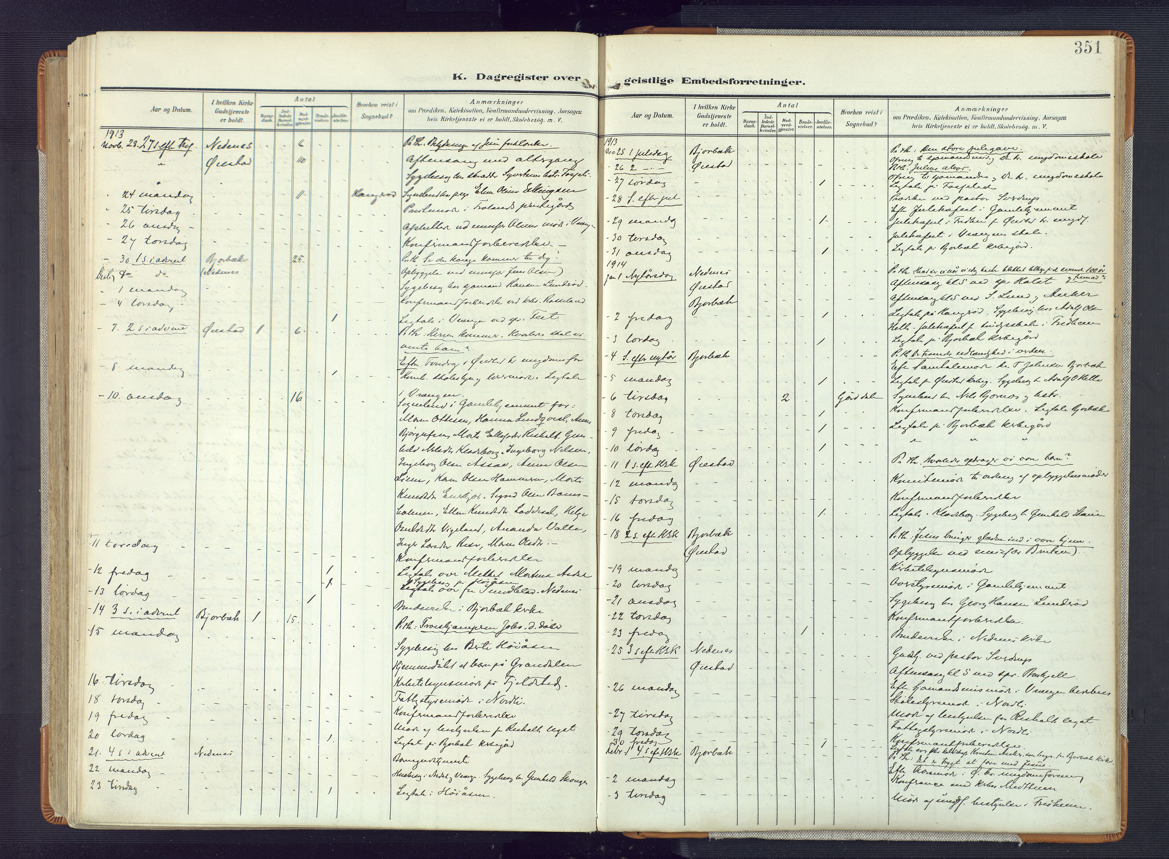 Øyestad sokneprestkontor, AV/SAK-1111-0049/F/Fa/L0019: Parish register (official) no. A 19, 1908-1922, p. 351