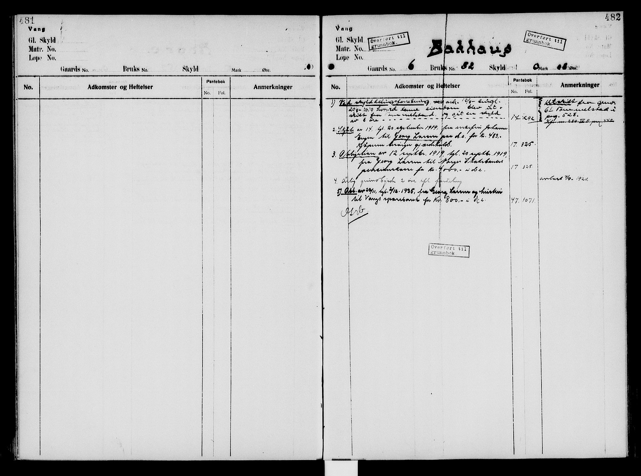 Nord-Hedmark sorenskriveri, SAH/TING-012/H/Ha/Had/Hade/L0005: Mortgage register no. 4.5, 1916-1940, p. 481-482