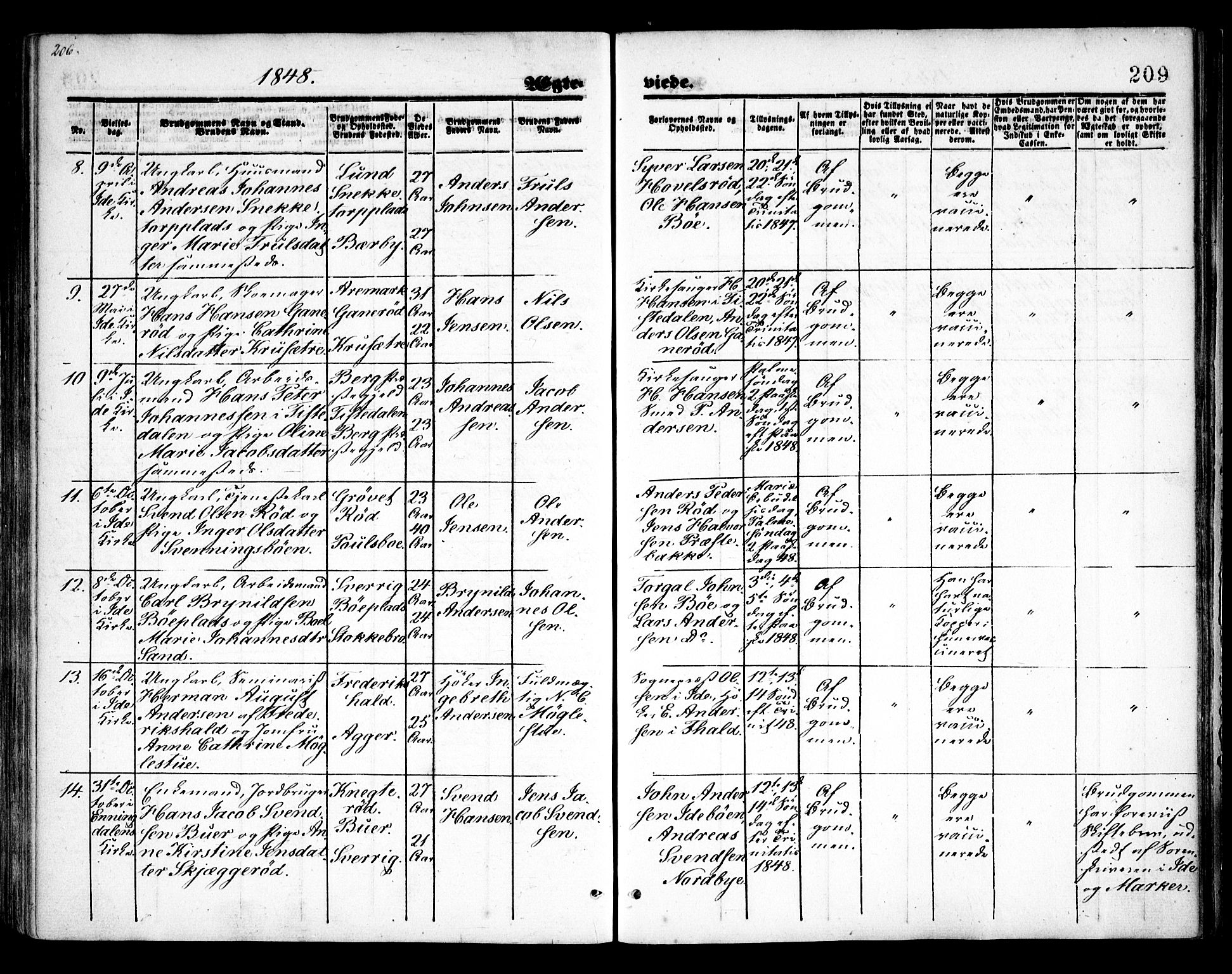 Idd prestekontor Kirkebøker, SAO/A-10911/F/Fc/L0004a: Parish register (official) no. III 4A, 1848-1860, p. 209